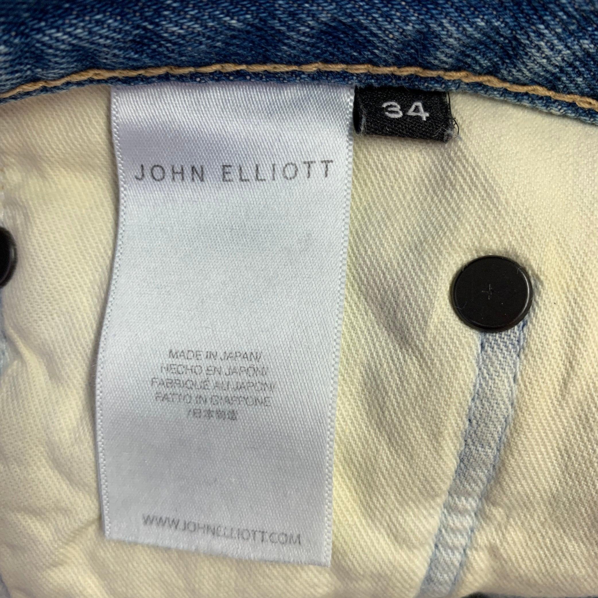 JOHN ELLIOTT Size 34 Daze Opal Sashiko- Blue Multi Color Embroidery Cotton Jeans For Sale 4