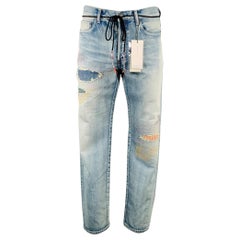 JOHN ELLIOTT Size 34 Daze Opal Sashiko- Blue Multi Color Embroidery Cotton Jeans