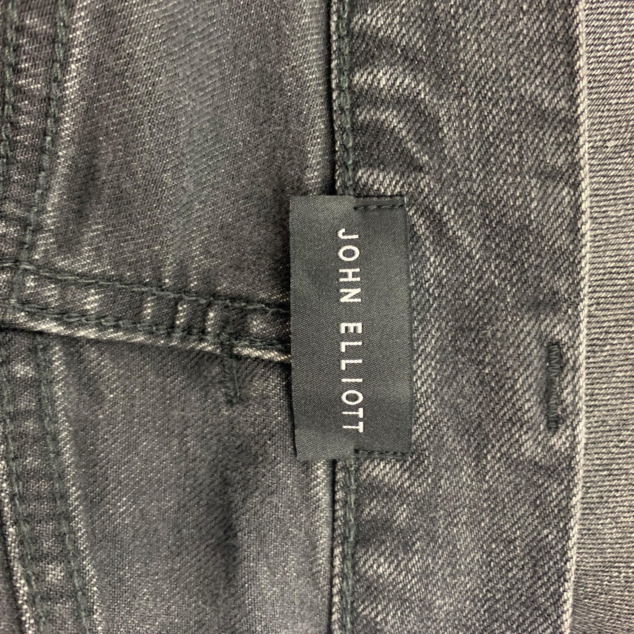 JOHN ELLIOTT Size 34 Grey Distressed Cotton Button Fly Jeans For Sale 1