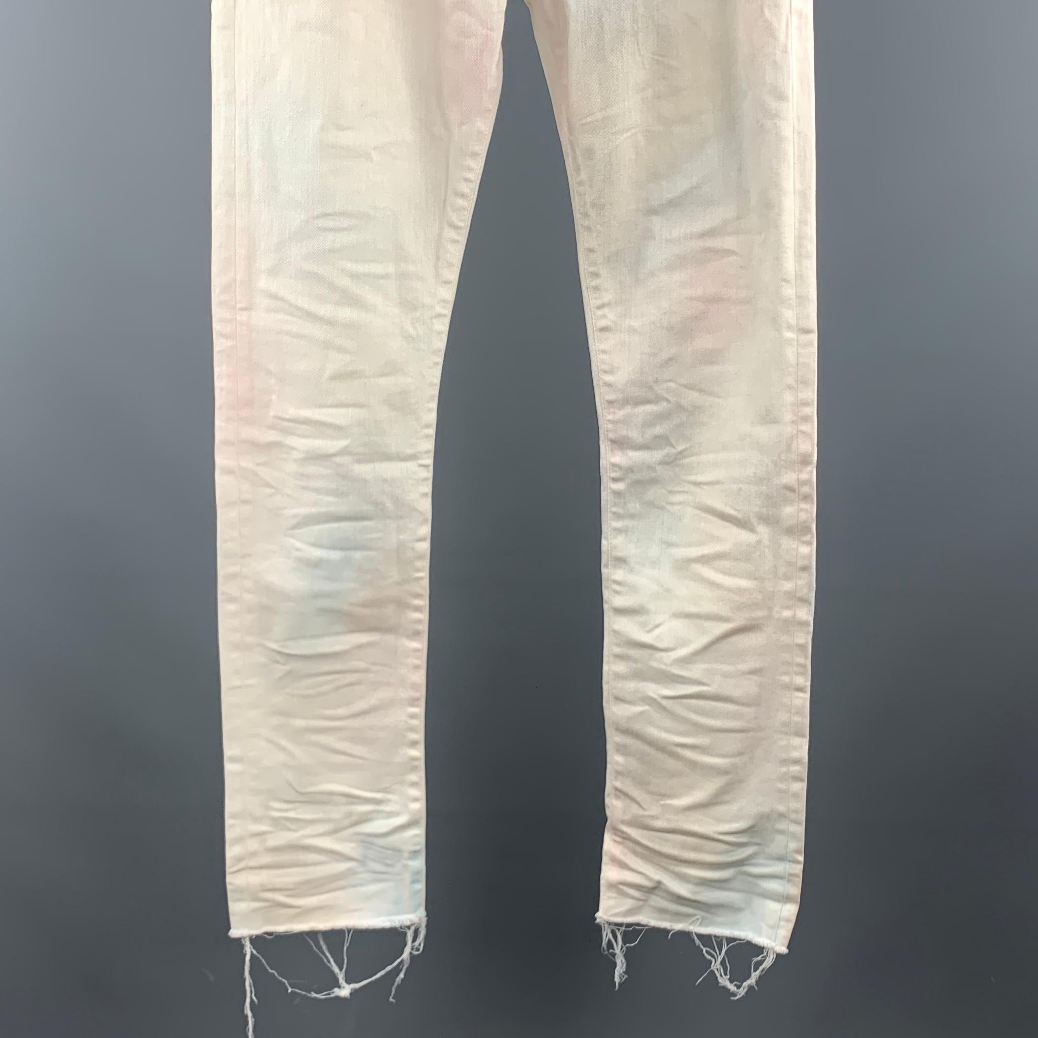 JOHN ELLIOTT Size 34 x 34 Off White Distressed Cotton Button Down Jeans In New Condition In San Francisco, CA
