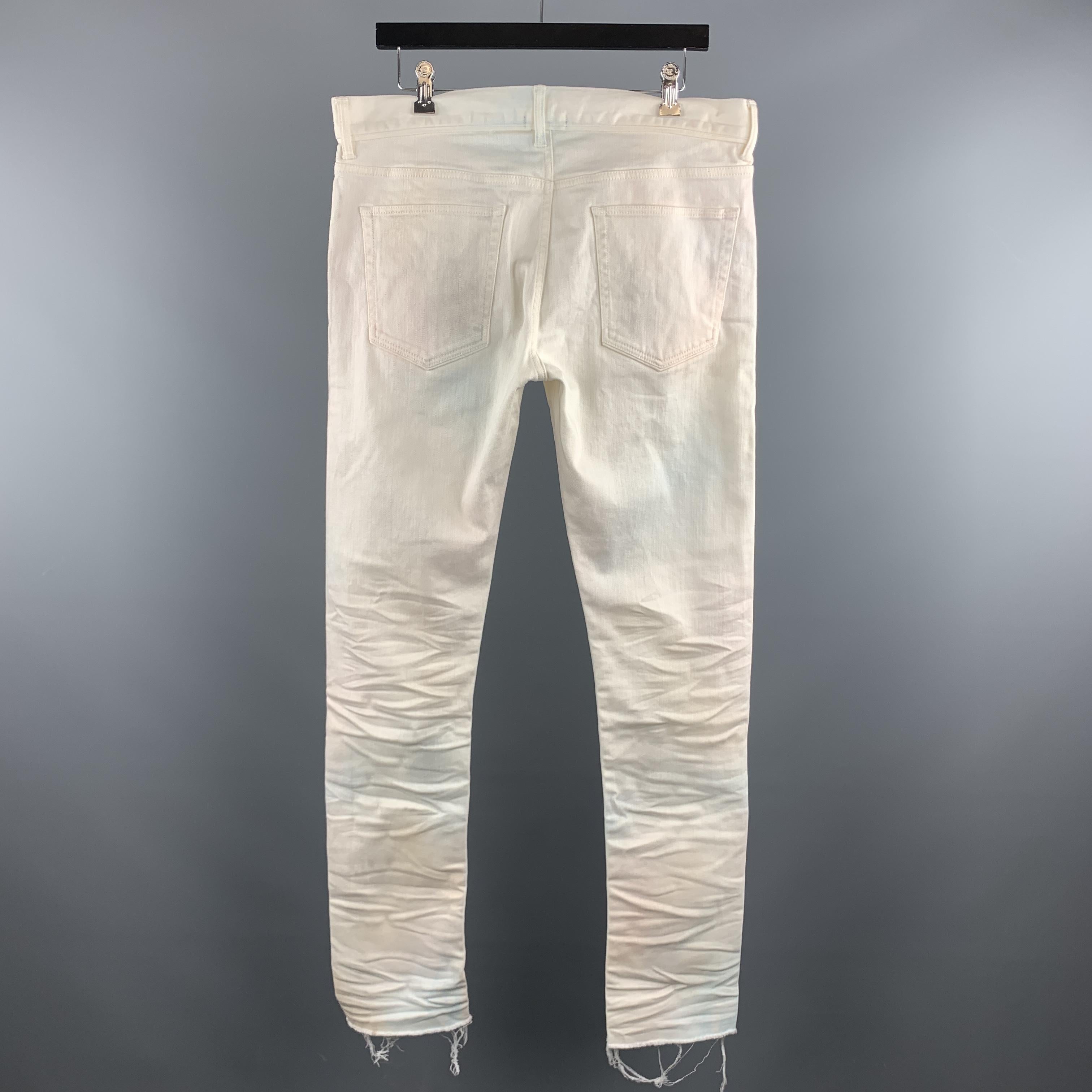 Men's JOHN ELLIOTT Size 34 x 34 Off White Distressed Cotton Button Down Jeans
