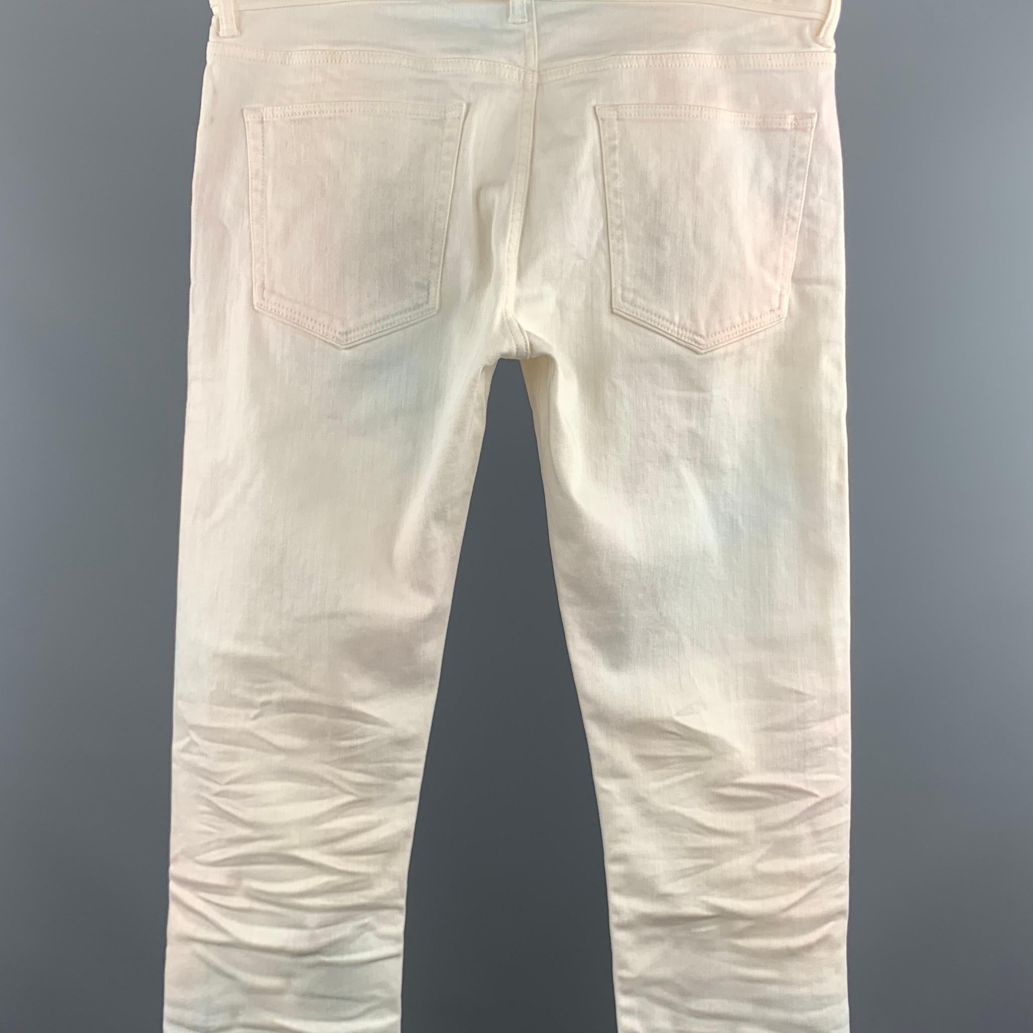 JOHN ELLIOTT Size 34 x 34 Off White Distressed Cotton Button Down Jeans 1