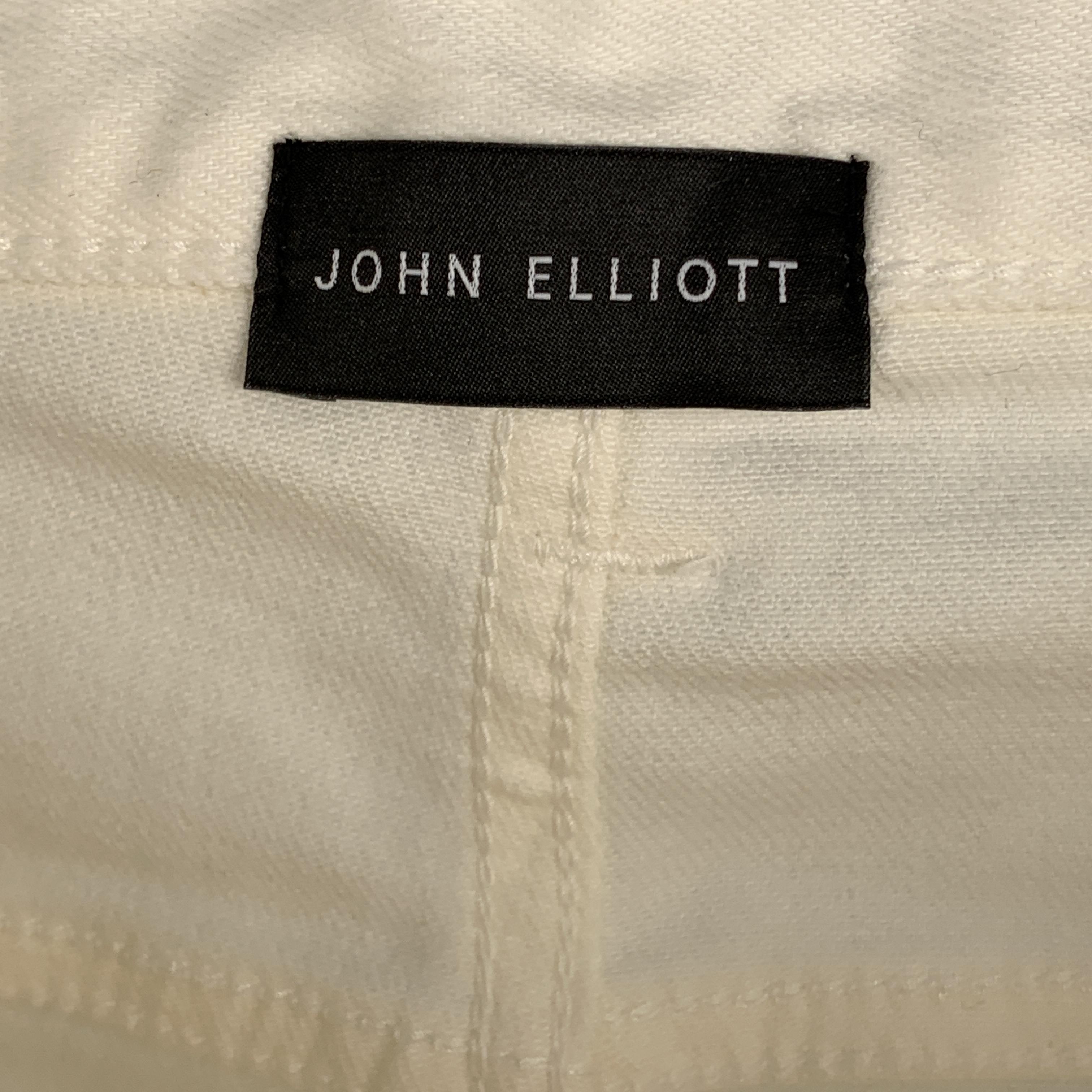 JOHN ELLIOTT Size 34 x 34 Off White Distressed Cotton Button Down Jeans 2