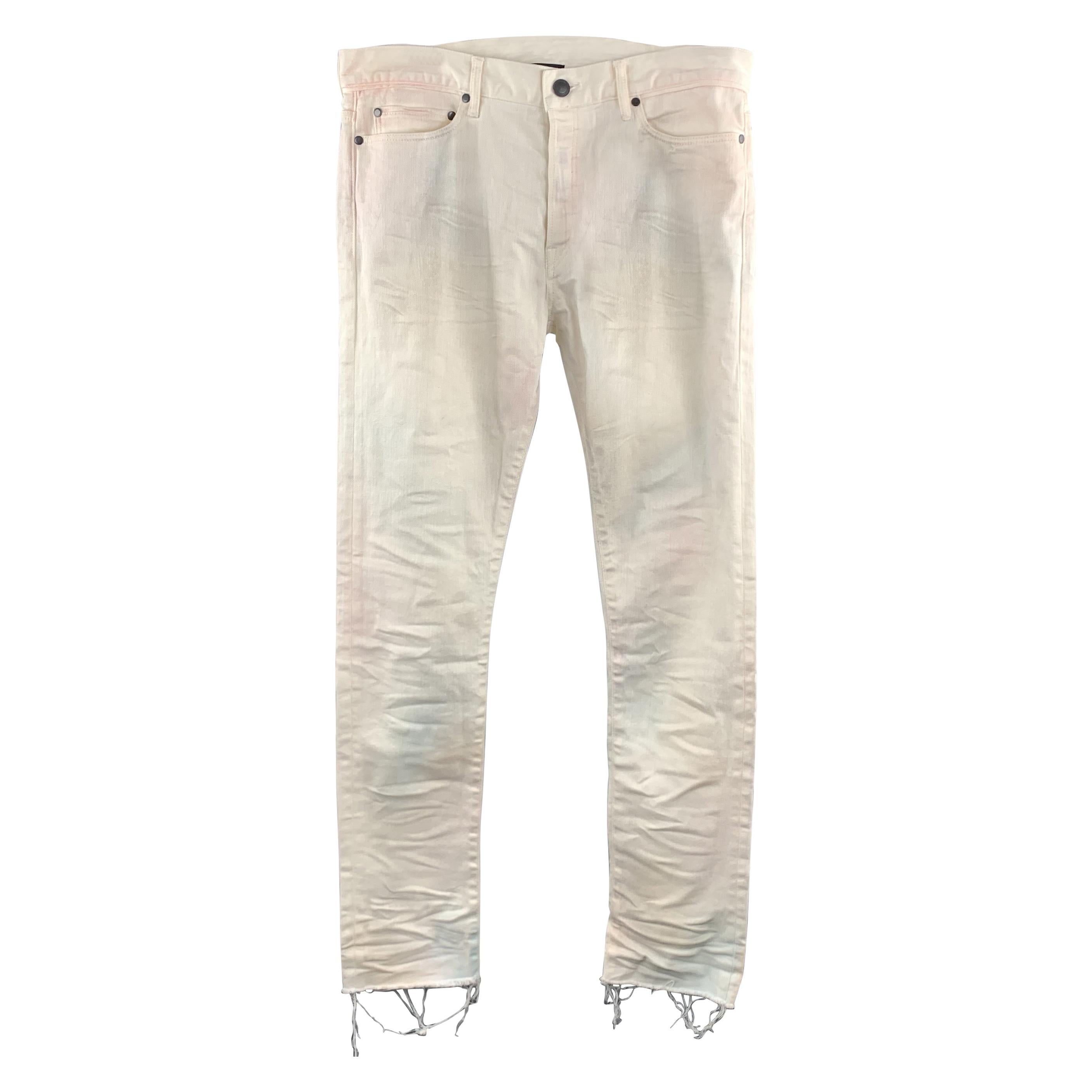 JOHN ELLIOTT Size 34 x 34 Off White Distressed Cotton Button Down Jeans