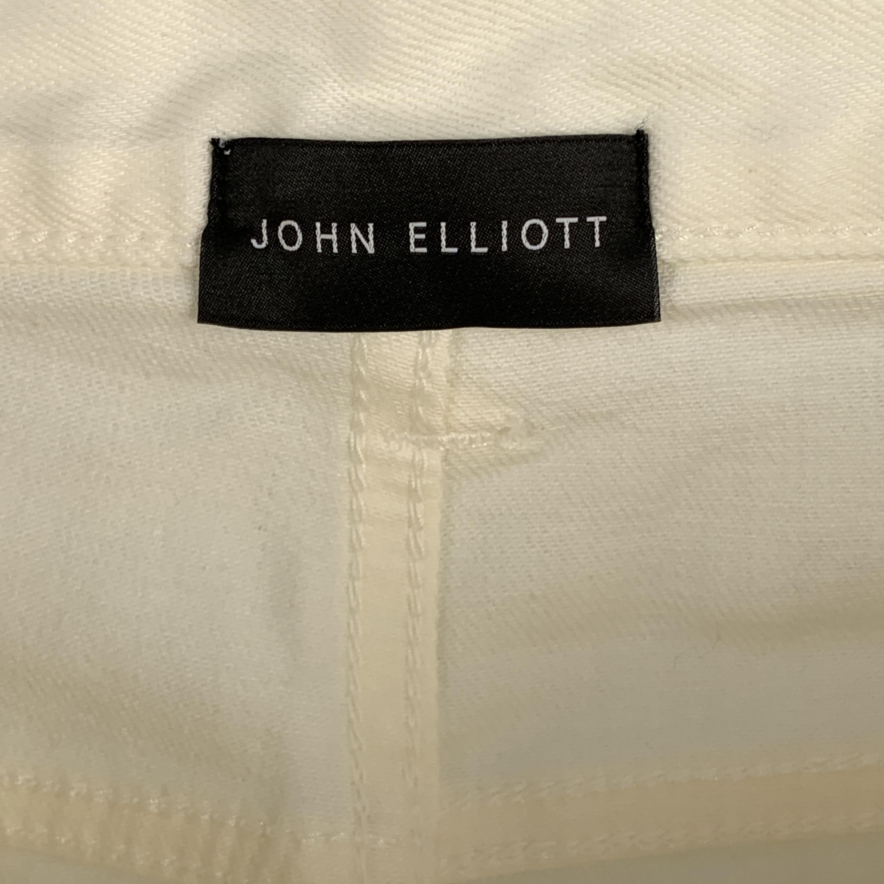 JOHN ELLIOTT Size 34 x 34 Off White / Green Distressed Cotton Button Fly Jeans 1