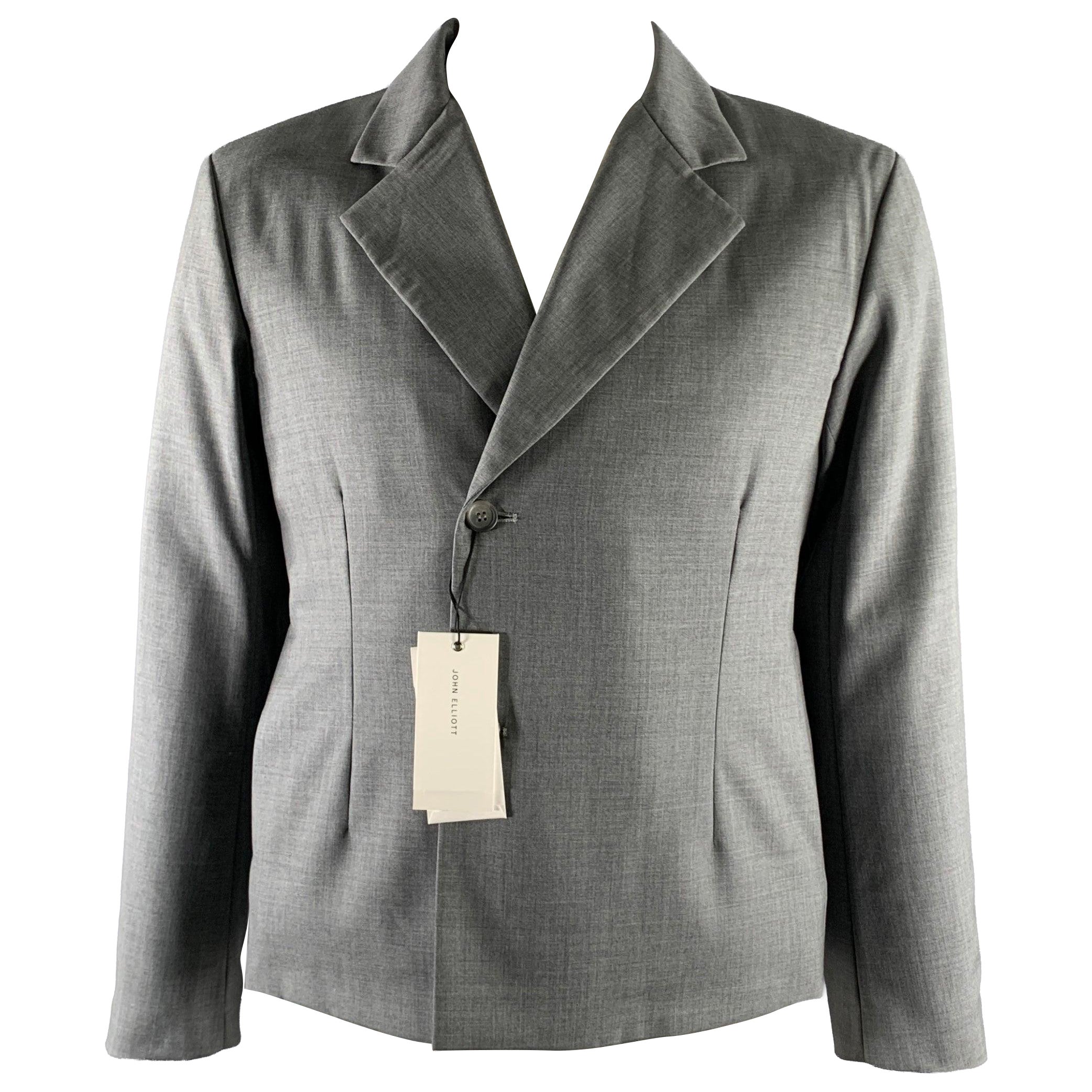 JOHN ELLIOTT Taille 42 Blazer croisé à double boutonnage en laine grise en vente