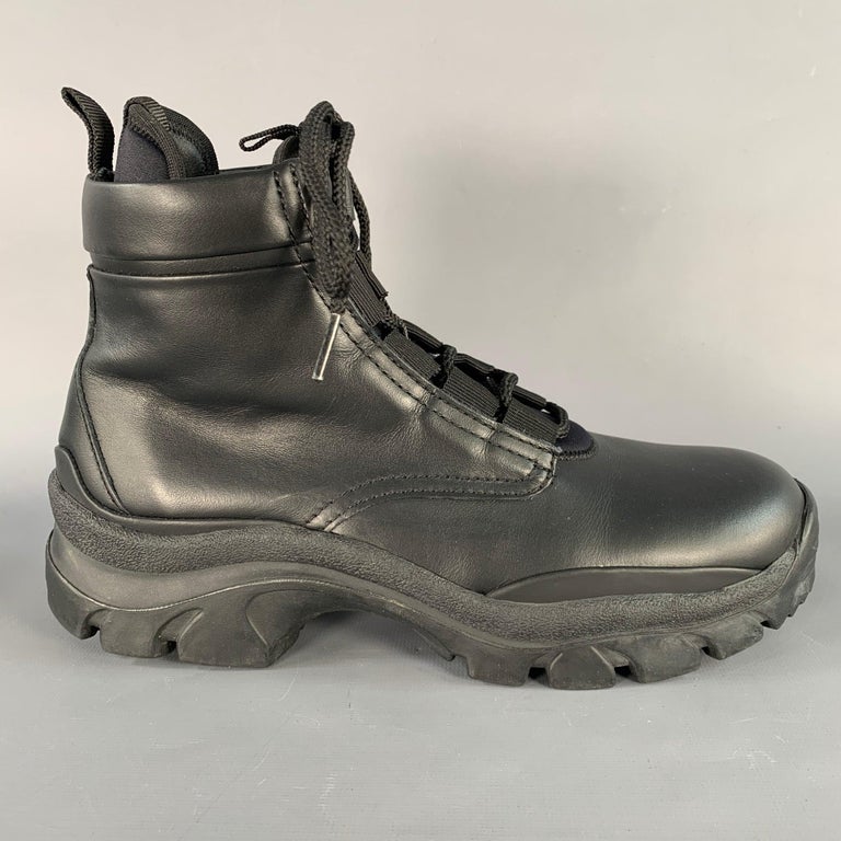 JOHN ELLIOTT Size 7 Black Faux Leather Lace-Up Tread Sole  display picture 2