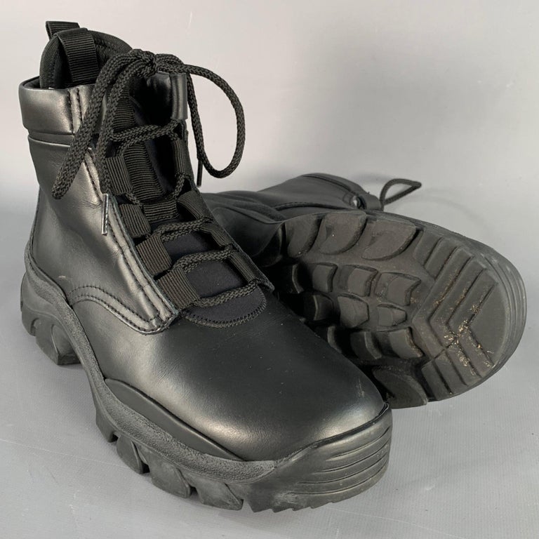 JOHN ELLIOTT Size Black Faux Leather Lace-Up Tread Sole Ankle