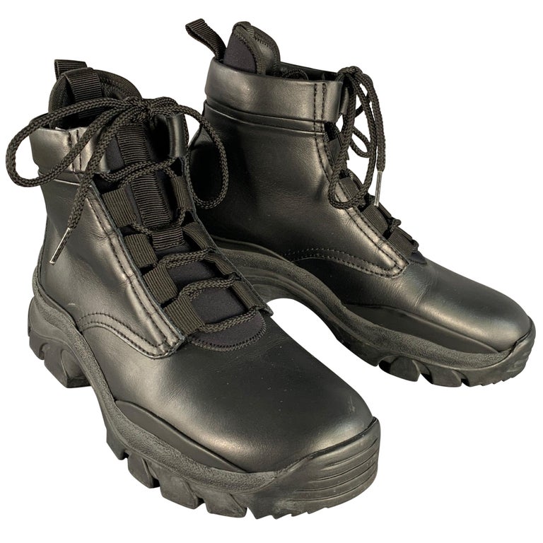 JOHN ELLIOTT Size Black Faux Leather Lace-Up Tread Sole Ankle