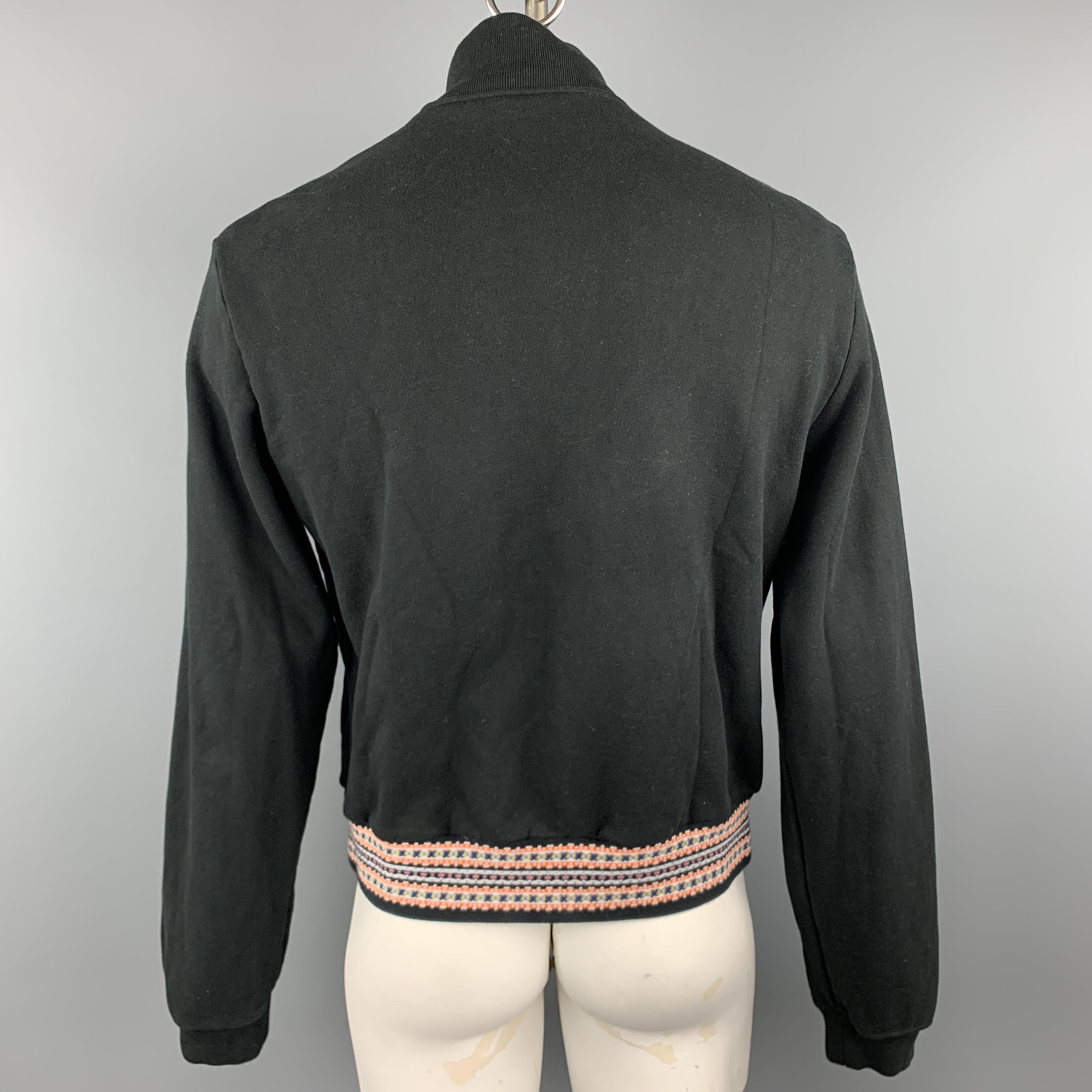 JOHN ELLIOTT Size L Black Cotton High Collar Trim Zip Pockets Zip Up Jacket In Good Condition In San Francisco, CA