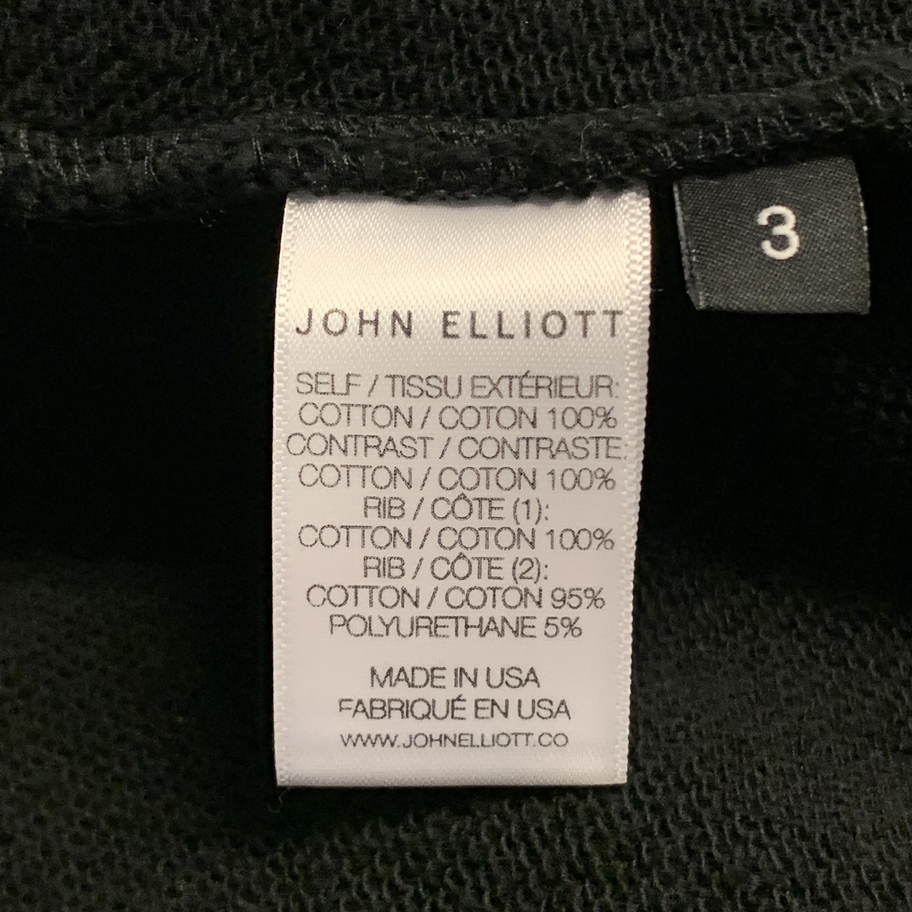 JOHN ELLIOTT Size L Black Cotton High Collar Trim Zip Pockets Zip Up Jacket 1