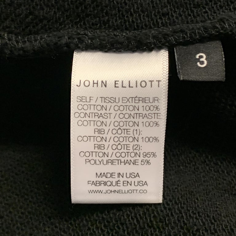 JOHN ELLIOTT Size L Black Cotton High Collar Trim Zip Pockets Zip Up ...