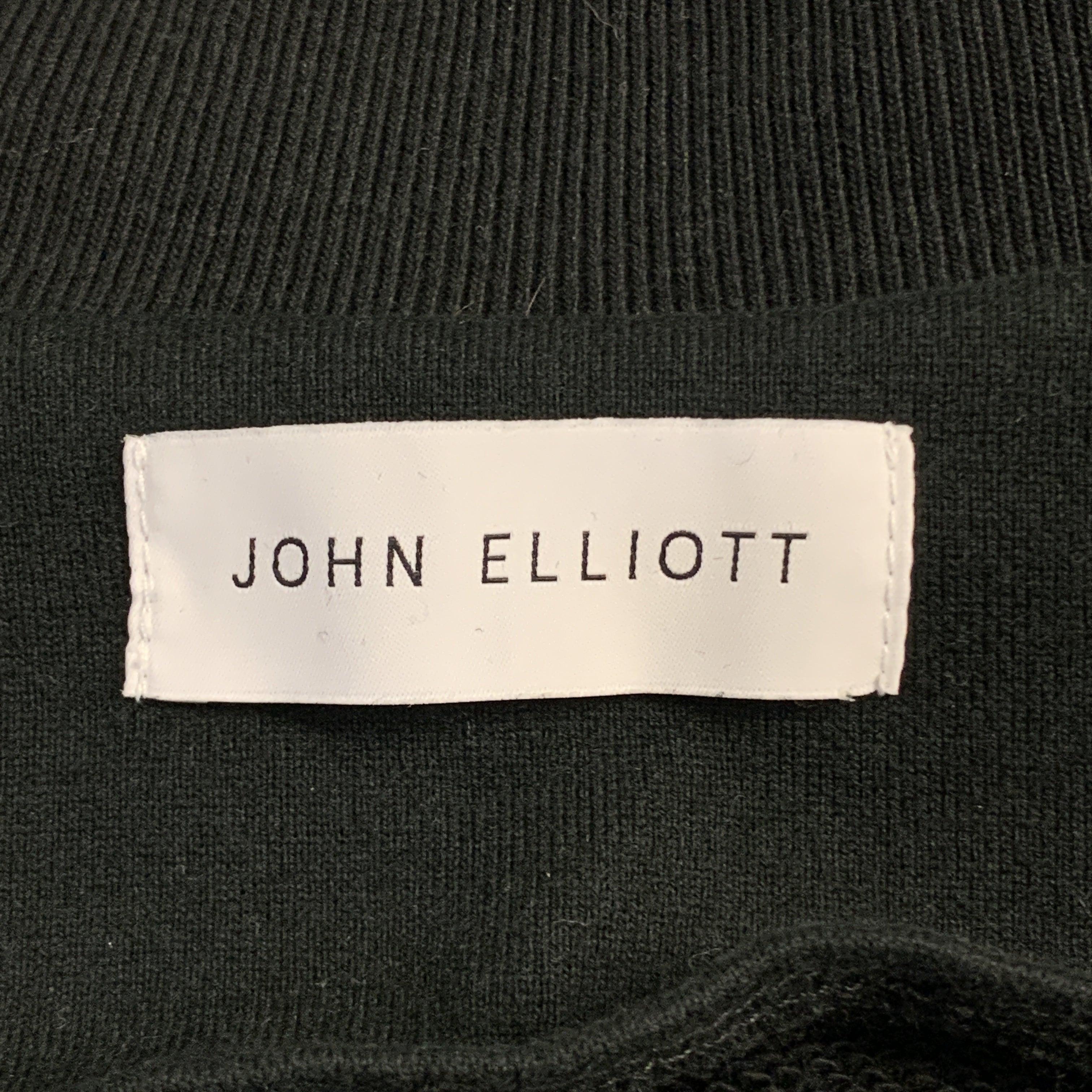 JOHN ELLIOTT Size L Black Cotton High Collar Trim Zip Pockets Zip Up Jacket For Sale 3