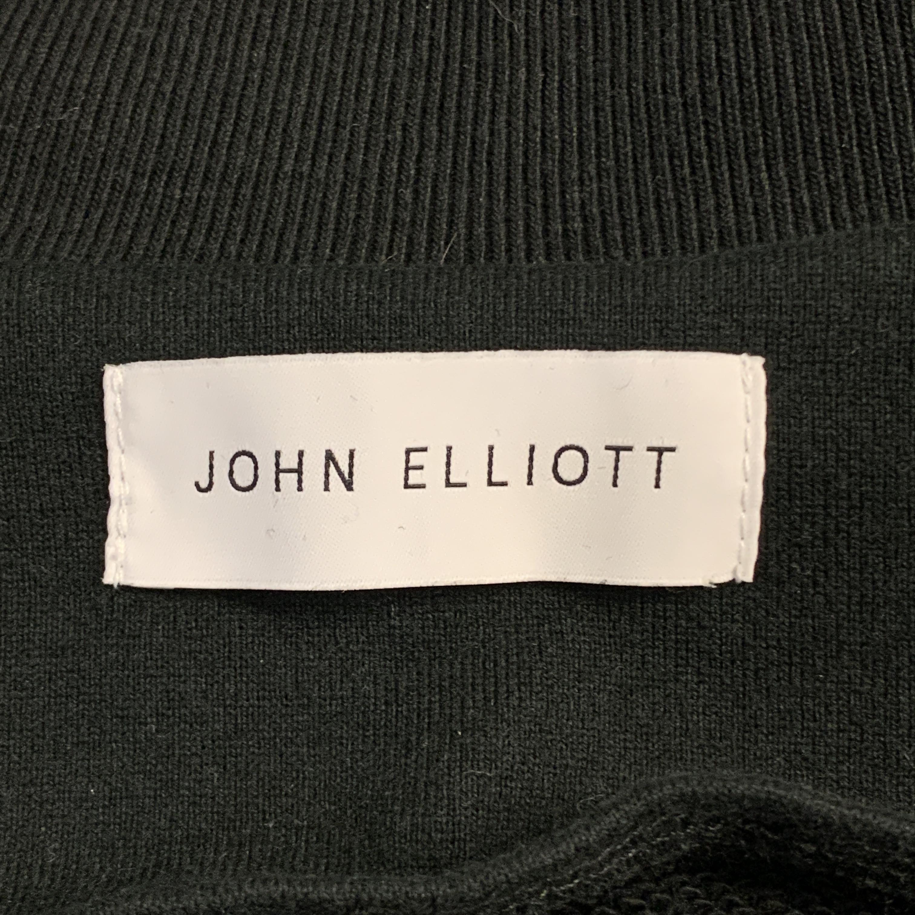 JOHN ELLIOTT Size L Black Cotton High Collar Trim Zip Pockets Zip Up Jacket 2