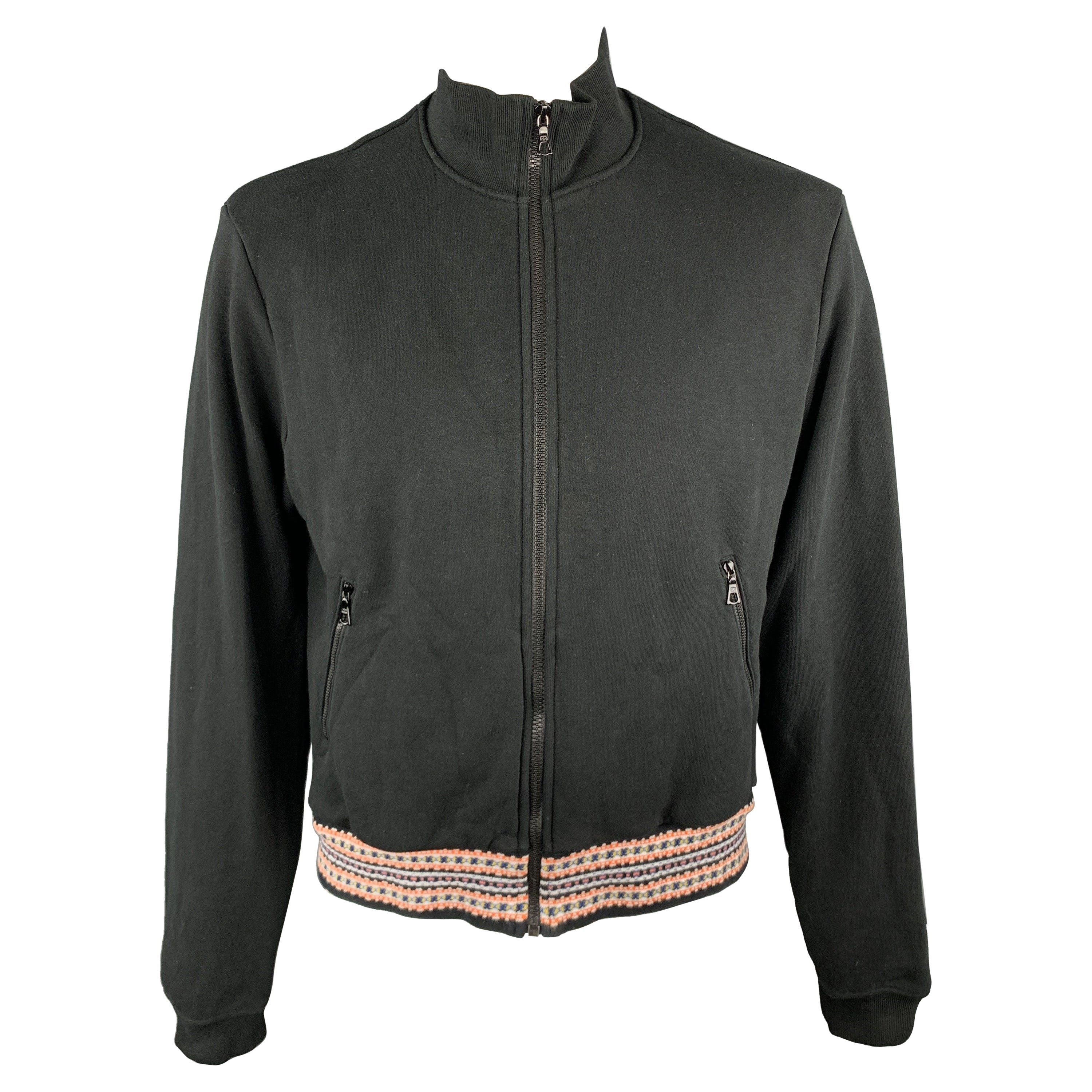 JOHN ELLIOTT Größe L Schwarze Baumwolljacke mit hohem Kragen und Reißverschlusstaschen