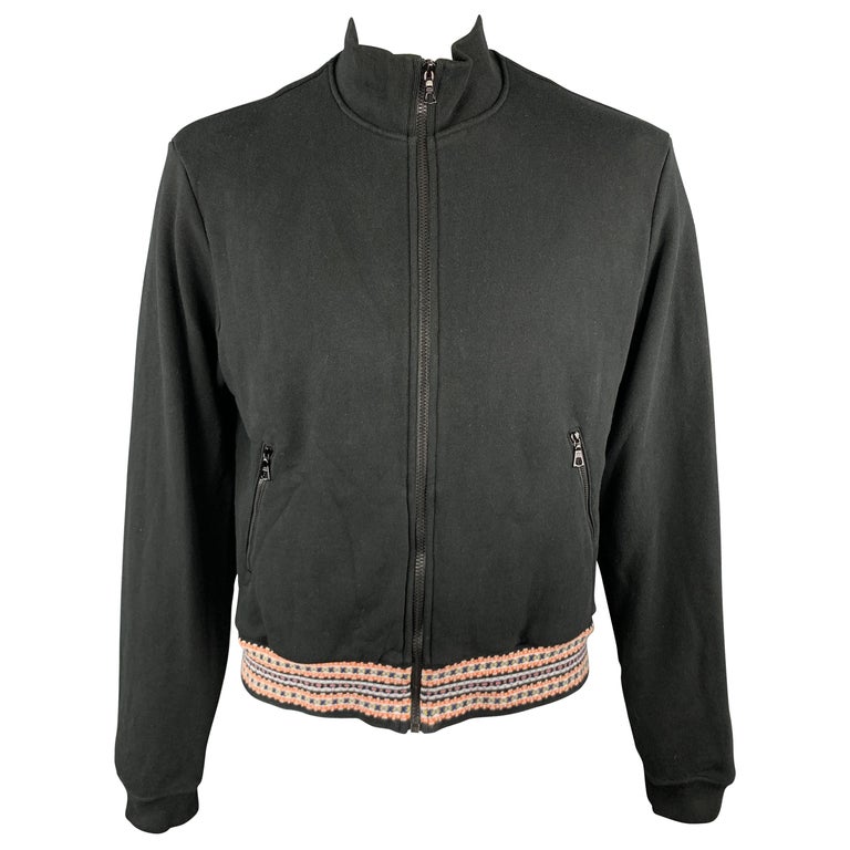 JOHN ELLIOTT Size L Black Cotton High Collar Trim Zip Pockets Zip Up