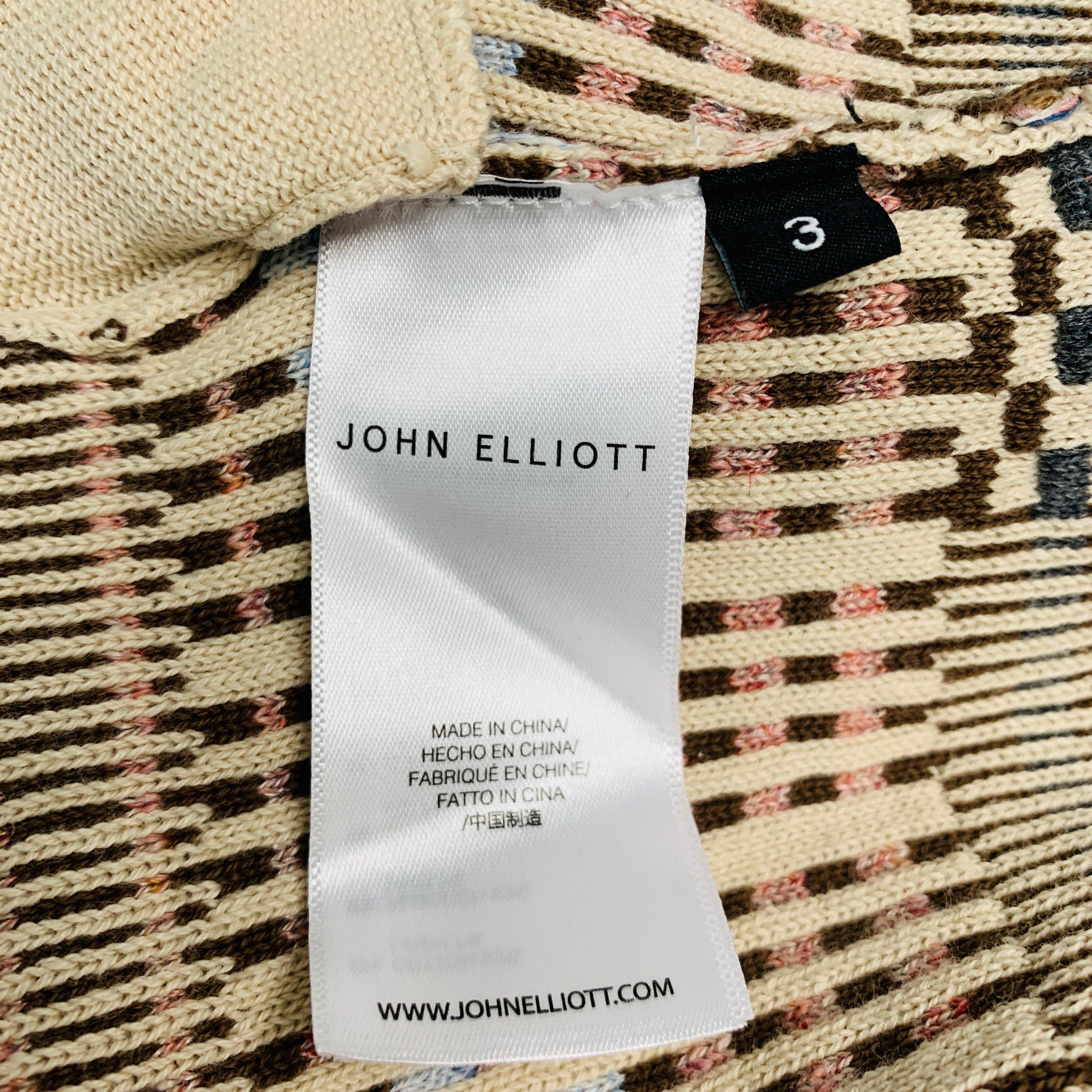 JOHN ELLIOTT Size L Khaki Brown Black Textured Cotton Linen Hoodie Pullover For Sale 2