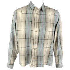 JOHN ELLIOTT - Camicia a maniche lunghe in cotone spazzolato a quadri grigio chiaro e verde acqua taglia L