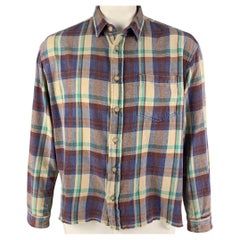 JOHN ELLIOTT Size L Multi-Color Plaid Brushed Cotton Cropped Long Sleeve Shirt