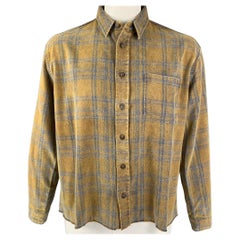 JOHN ELLIOTT Size L Mustard Blue Plaid Brushed Cotton Cropped Long Sleeve Shirt
