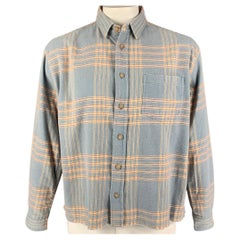 JOHN ELLIOTT Size L Powder Blue Brick Plaid Brushed Cotton Long Sleeve Shirt