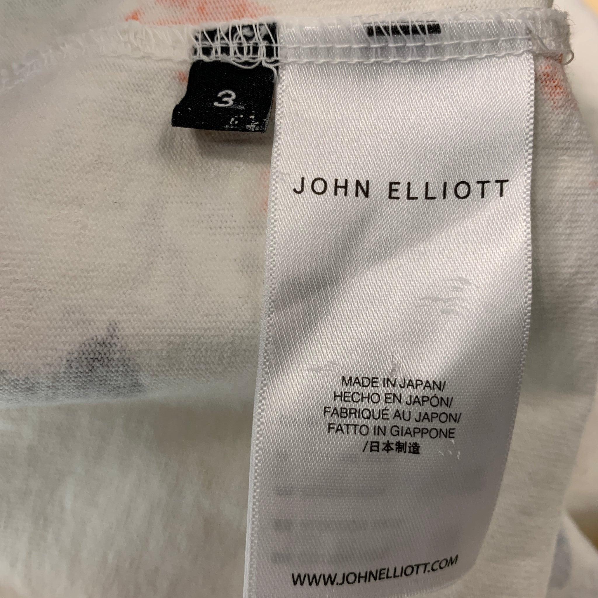 JOHN ELLIOTT Size L White Multi-Color Splattered Cotton Crew-Neck T-shirt For Sale 1
