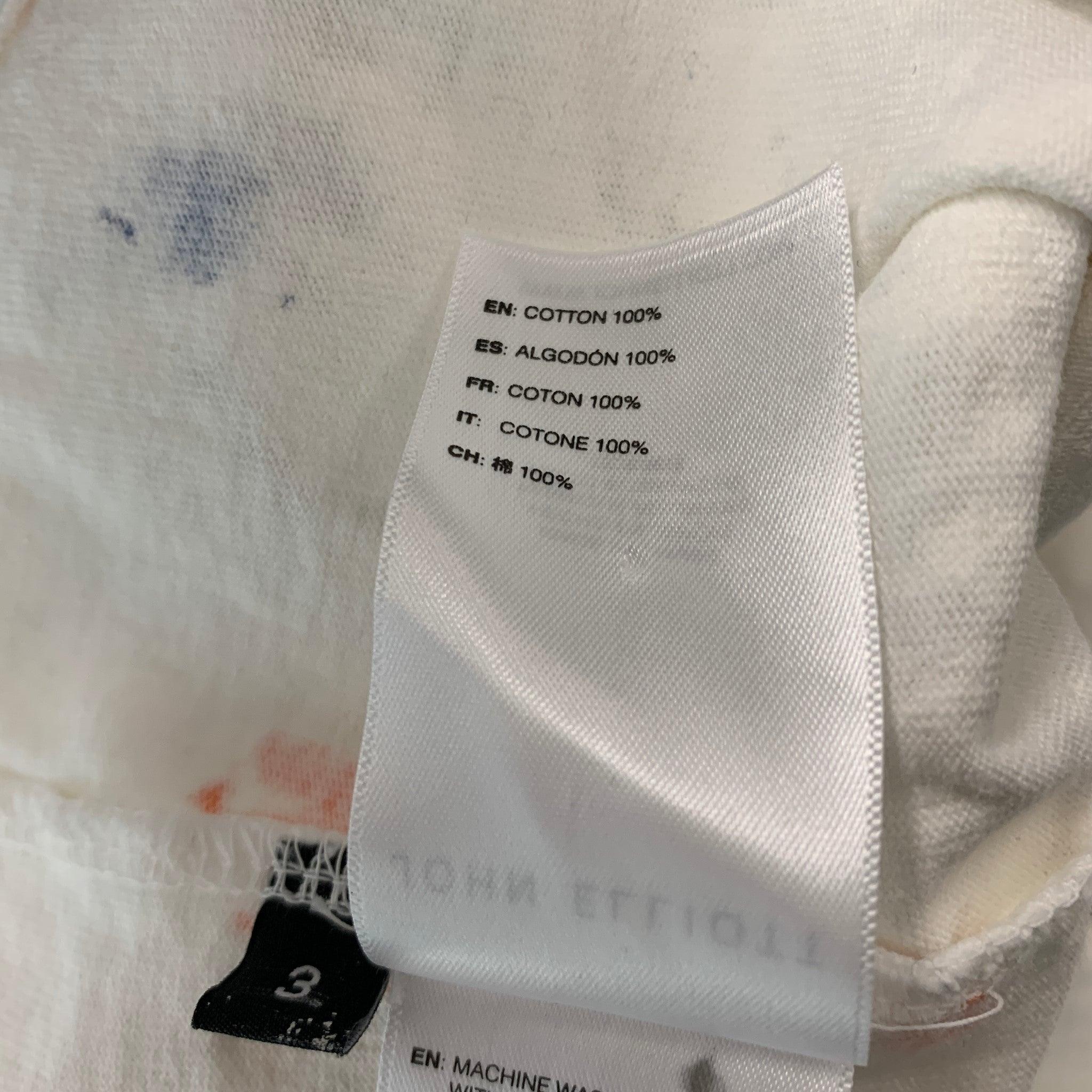JOHN ELLIOTT Size L White Multi-Color Splattered Cotton Crew-Neck T-shirt For Sale 2