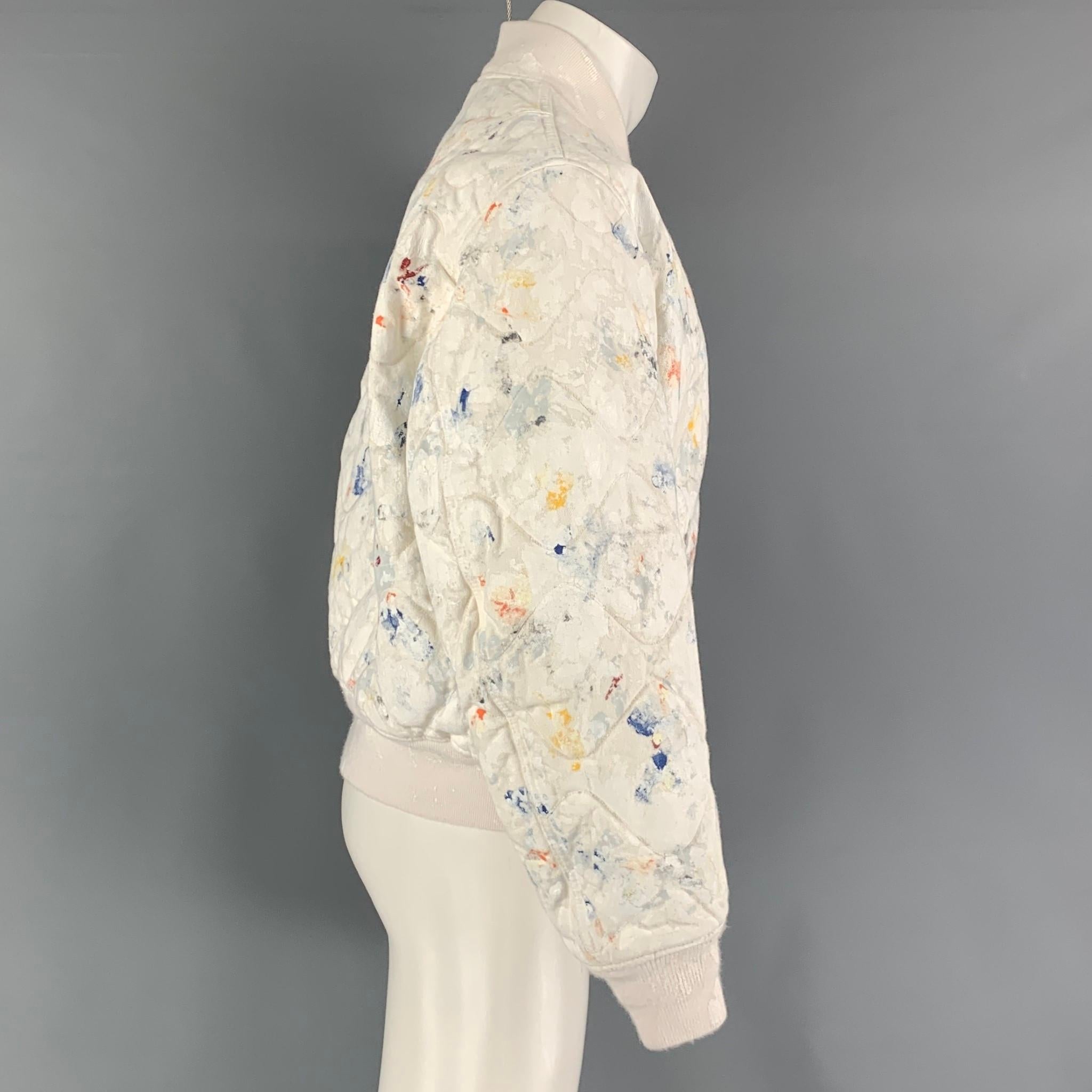 JOHN ELLIOTT Size M White Multi-Color Splattered Cotton Jacket In Excellent Condition In San Francisco, CA