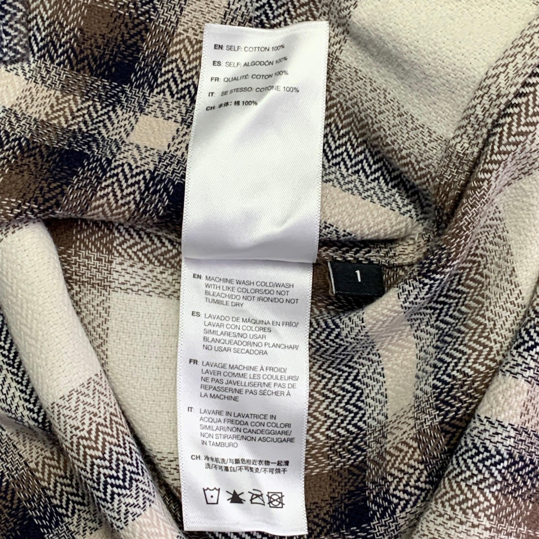 JOHN ELLIOTT Size S Beige Blue Brown Plaid Cotton One Pocket Long Sleeve Shirt For Sale 3