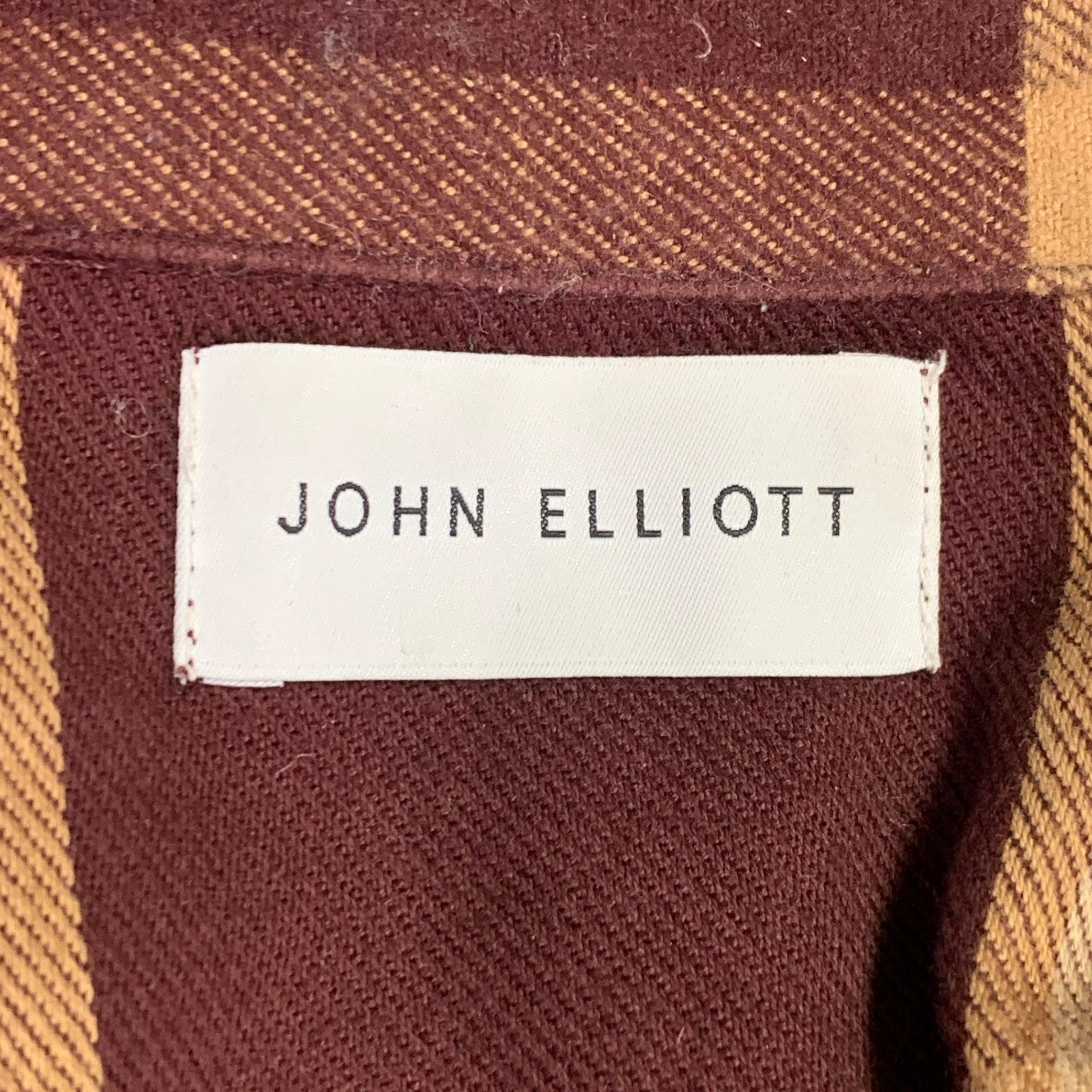 JOHN ELLIOTT Size S Burgundy Yellow Plaid Cotton One Pocket Long Sleeve Shirt For Sale 1