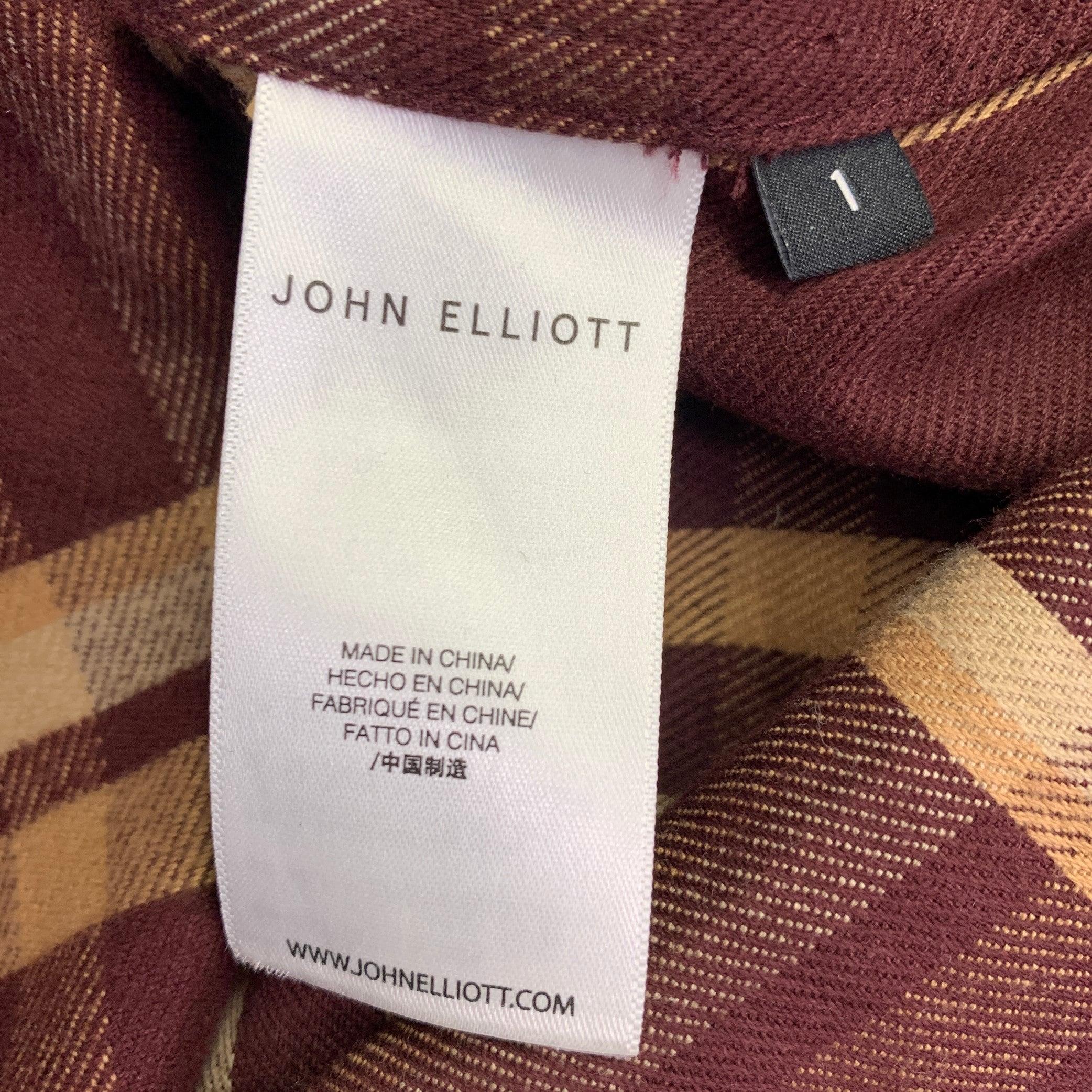 JOHN ELLIOTT Size S Burgundy Yellow Plaid Cotton One Pocket Long Sleeve Shirt For Sale 2