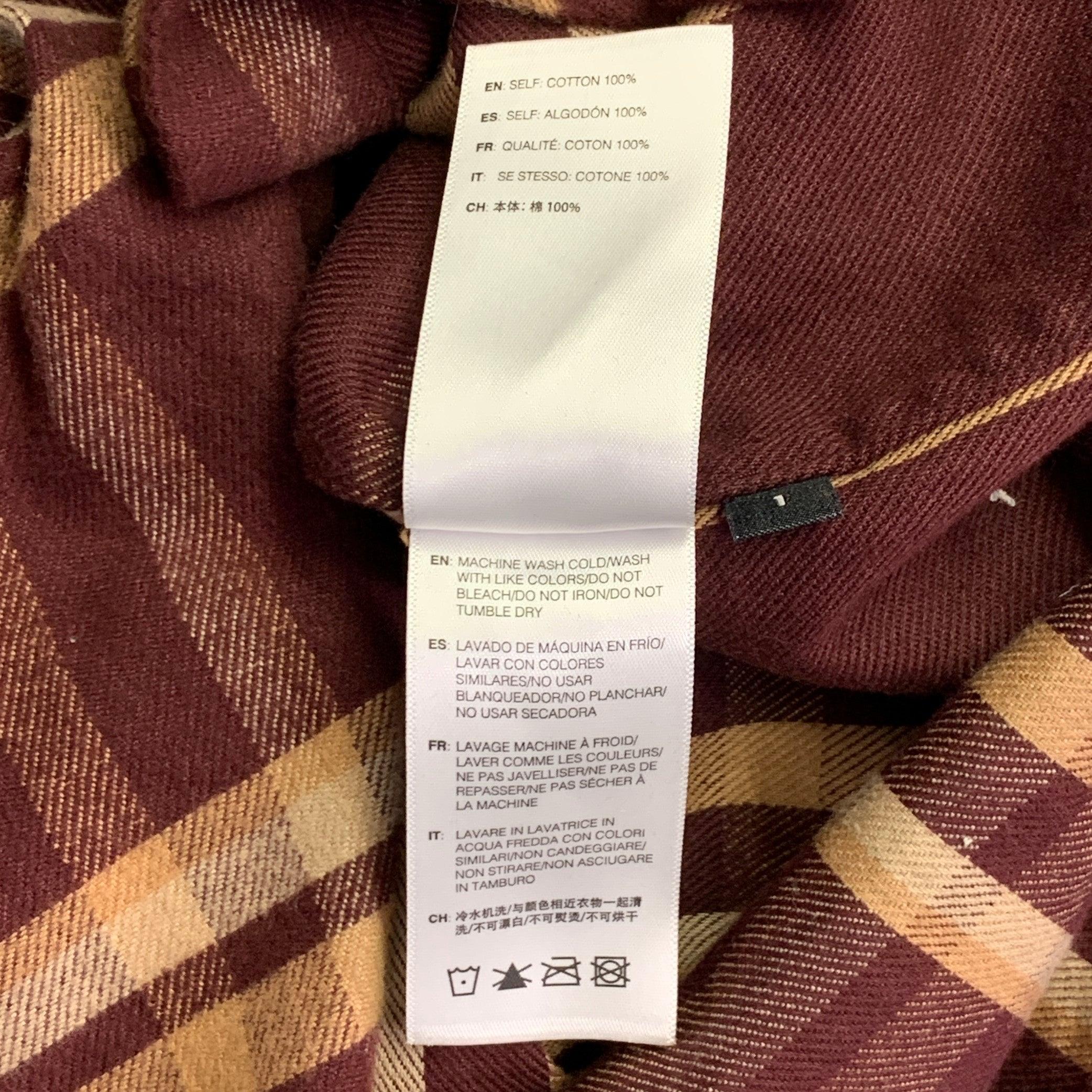 JOHN ELLIOTT Size S Burgundy Yellow Plaid Cotton One Pocket Long Sleeve Shirt For Sale 3