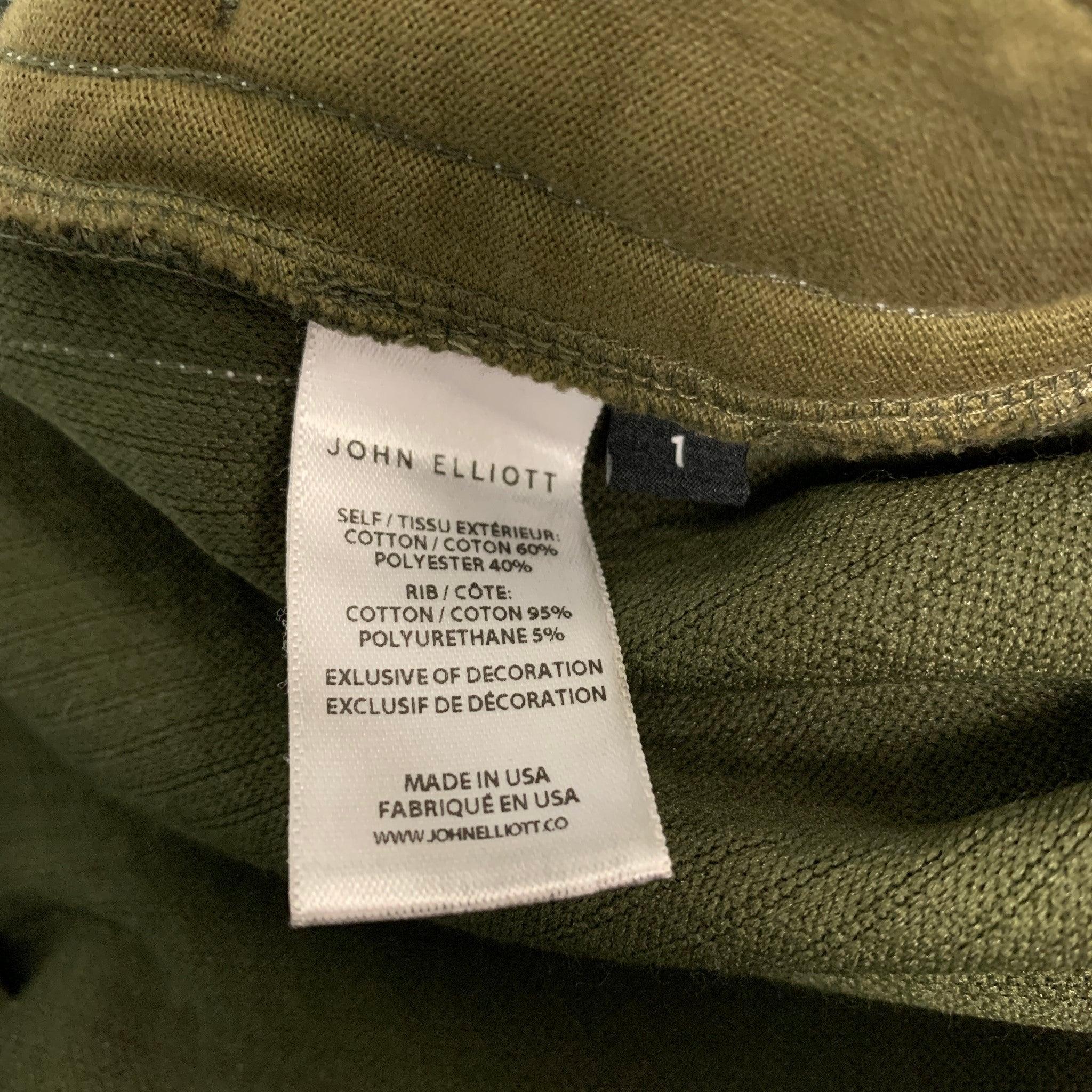 JOHN ELLIOTT Sweat-shirt à capuche en coton et polyester texturé vert, taille S en vente 2