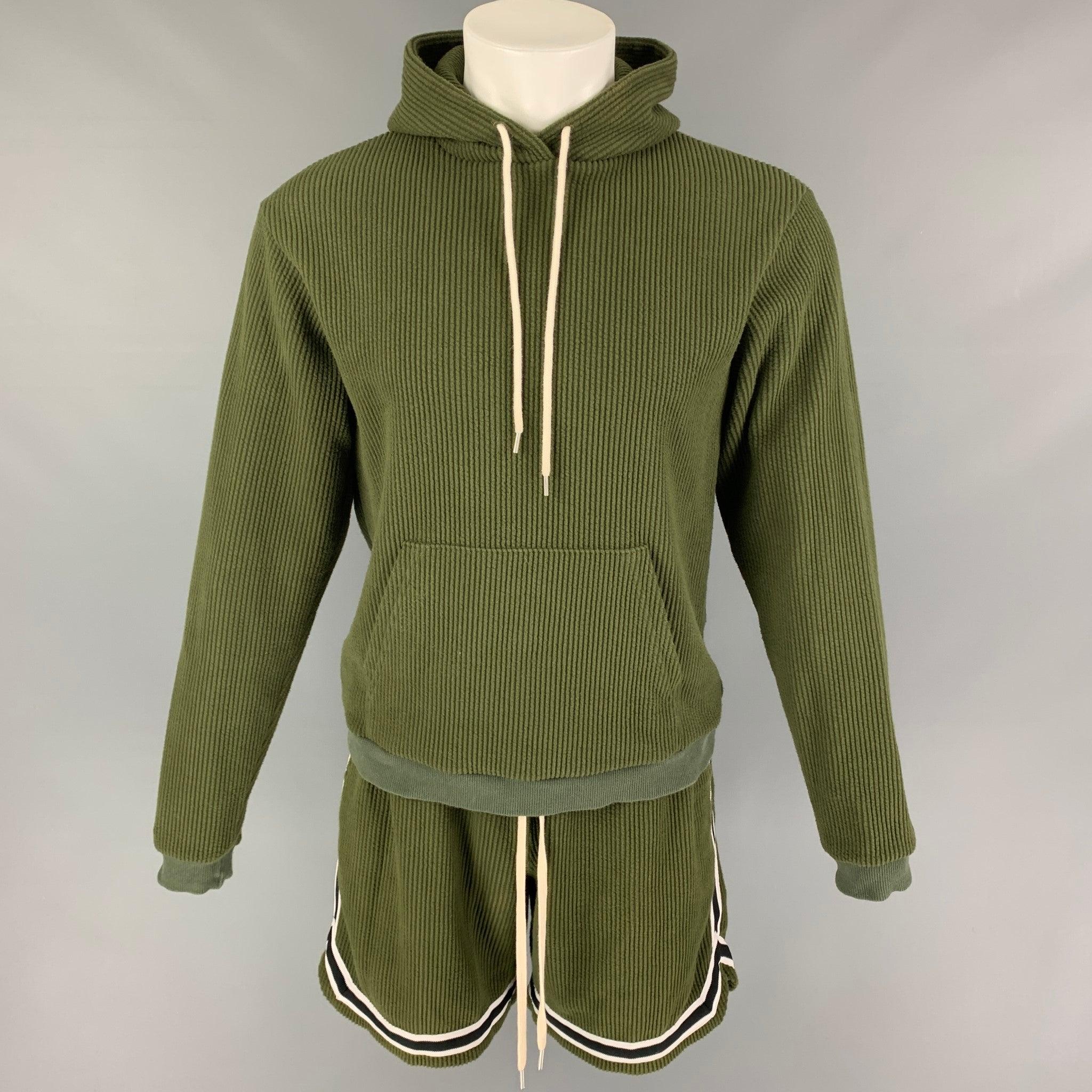 JOHN ELLIOTT Sweat-shirt à capuche en coton et polyester texturé vert, taille S en vente 3