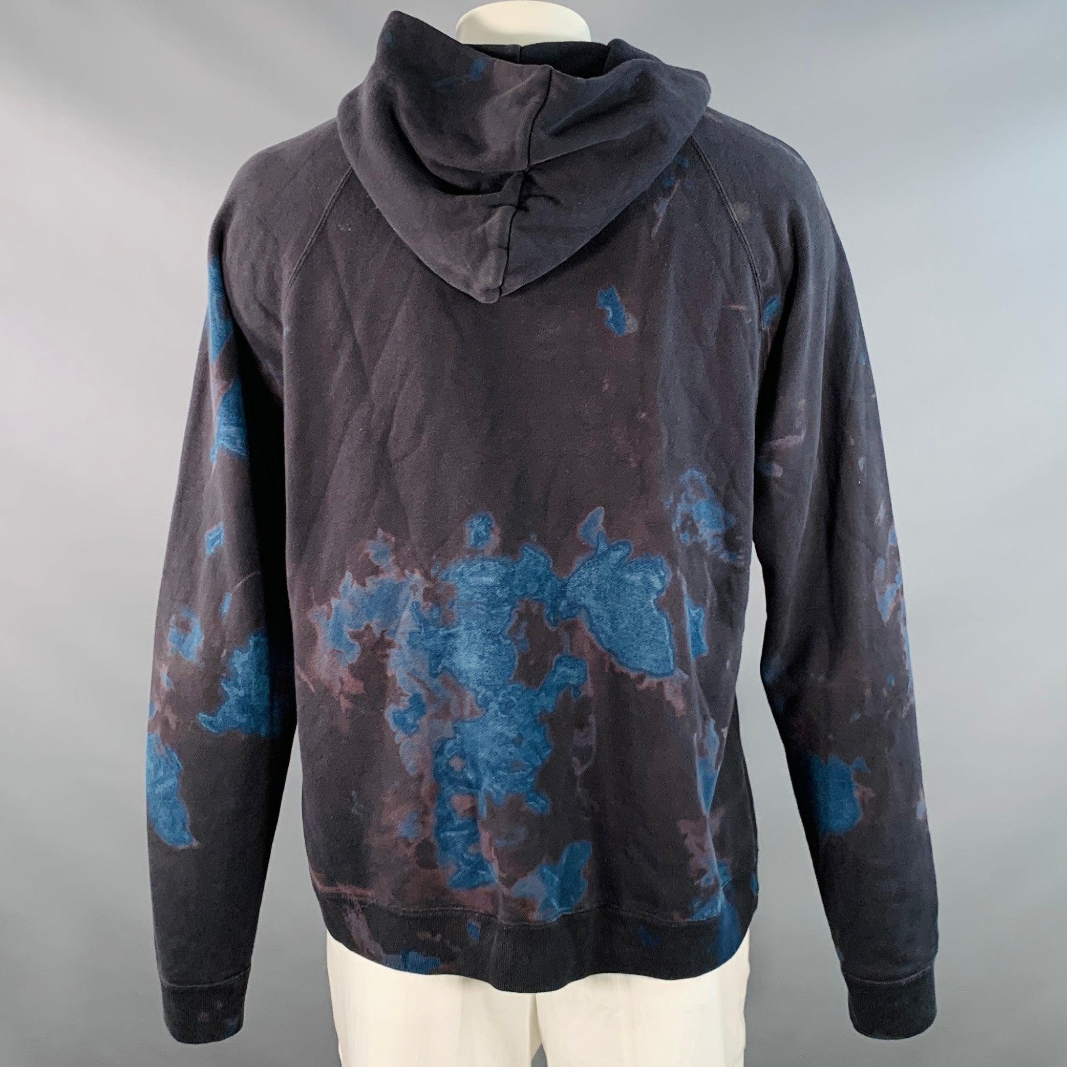 JOHN ELLIOTT Talla XL Negro Azul Tie Dye Sudadera de algodón con capucha en Excelente estado para la venta en San Francisco, CA