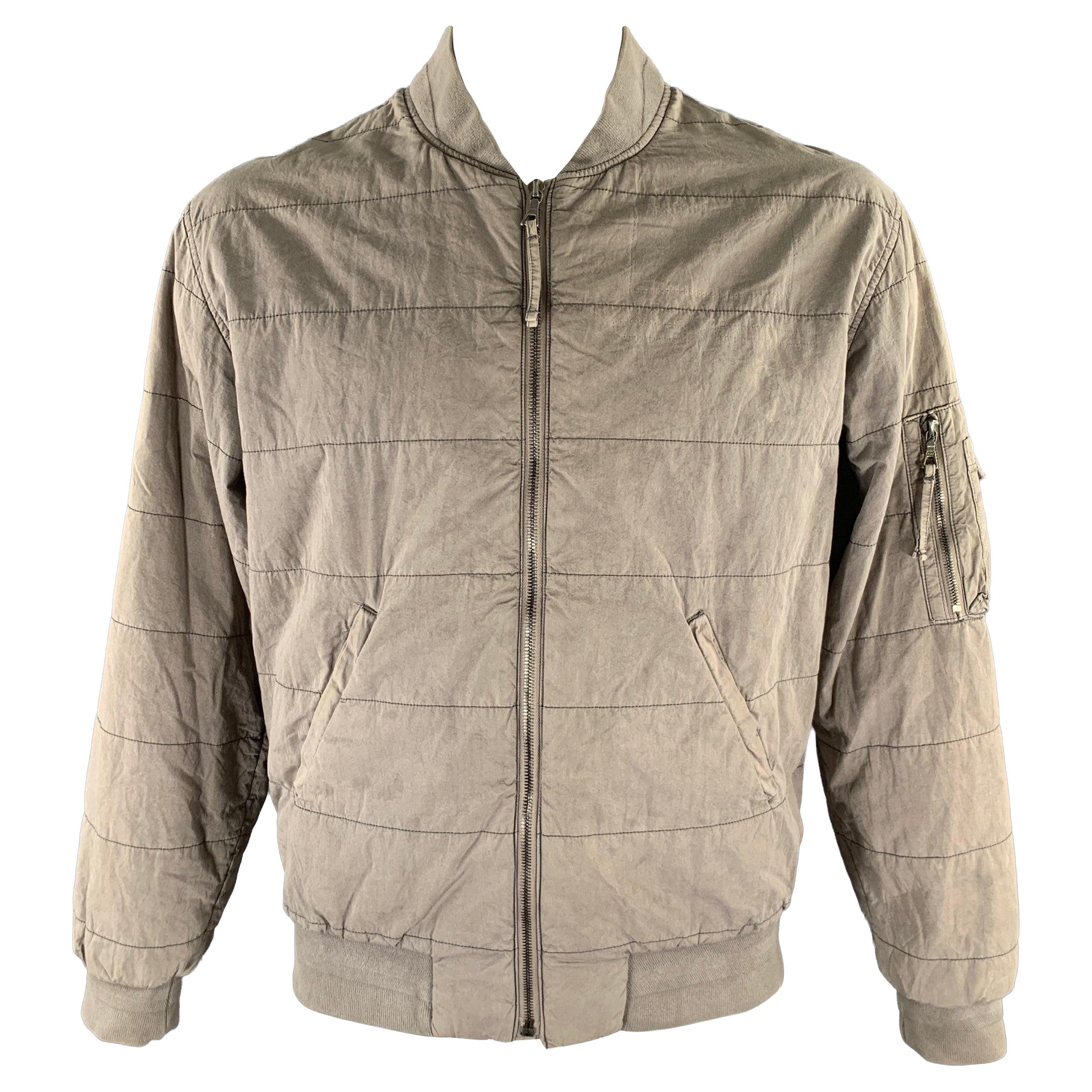 JOHN ELLIOTT Size XL Khaki Quilted Cotton Blend Bomber Jacket For Sale
