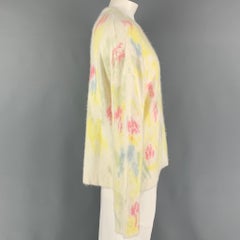 JOHN ELLIOTT Taglia XL Off White Yellow Painted Angora Maglione girocollo in nylon