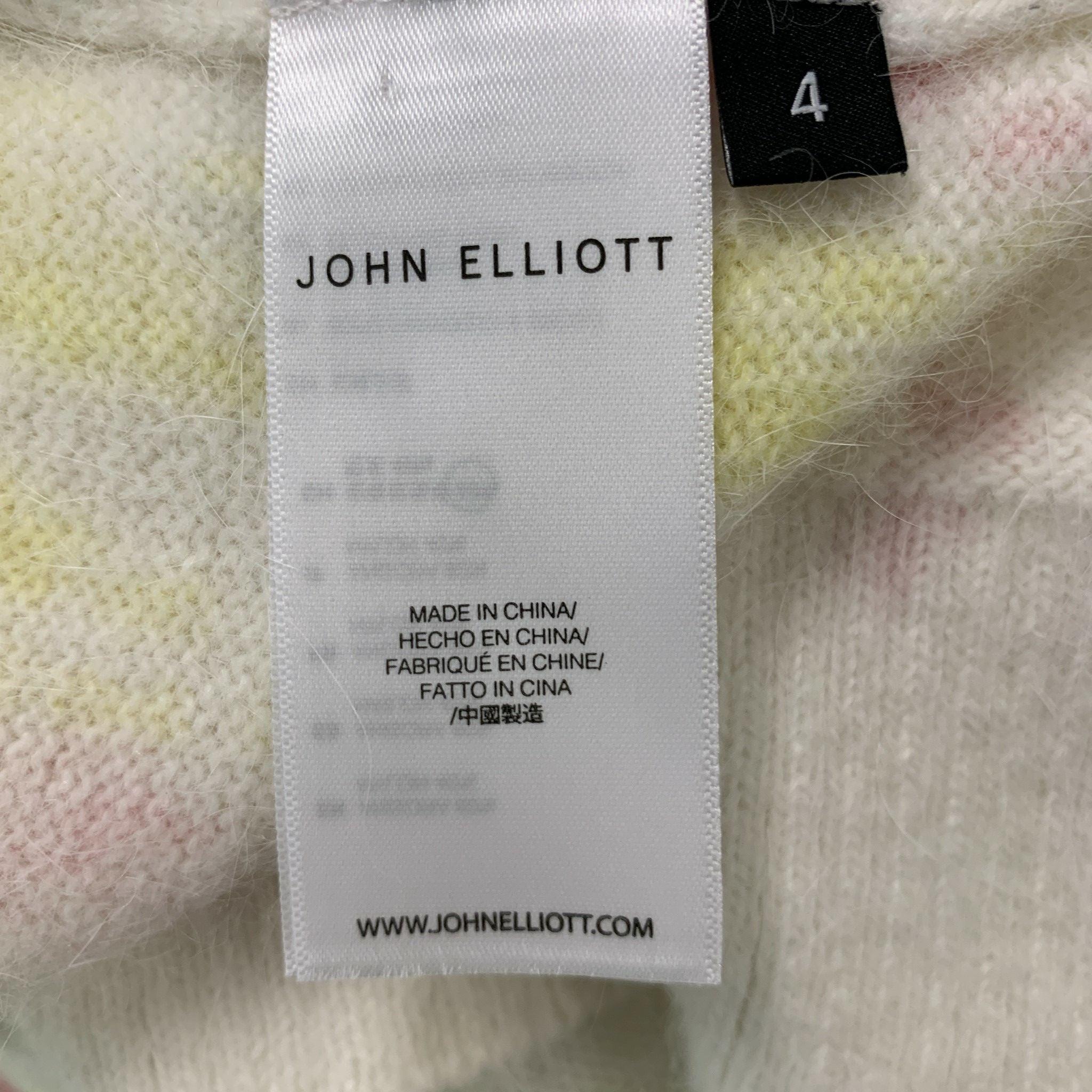 JOHN ELLIOTT Size XL Off White Yellow Painted Angora  Nylon Crew-Neck Sweater For Sale 1