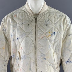 JOHN ELLIOTT - Giacca bomber in cotone con schizzi di vernice, bianca e marina, taglia XL