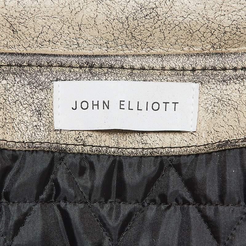 Men's John Elliott X Blackmeans Beige Distress Ivory Paint Leather Riders Jacket XL For Sale
