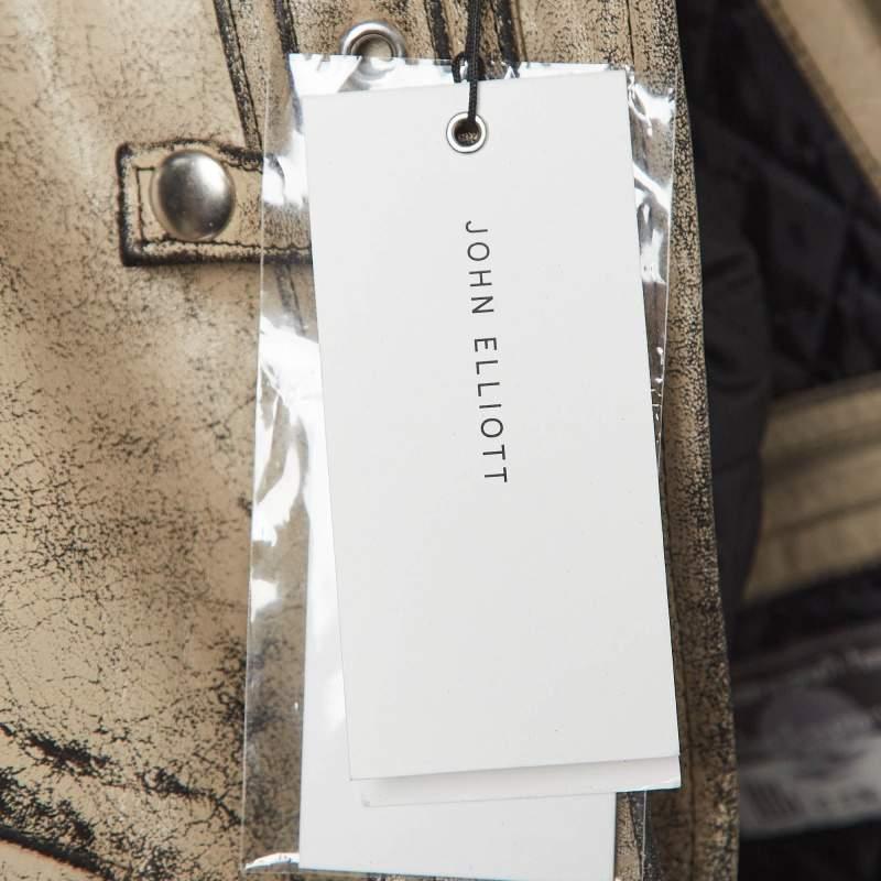 John Elliott X Blackmeans Beige Distress Ivory Paint Leather Riders Jacket XL For Sale 1