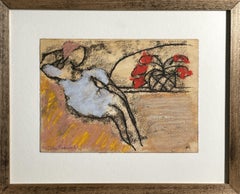 Reclining With Tulips: Contemporary Figurative Mixed Media Painting