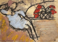 Reclining With Tulips: Contemporary Figurative Mixed Media Painting