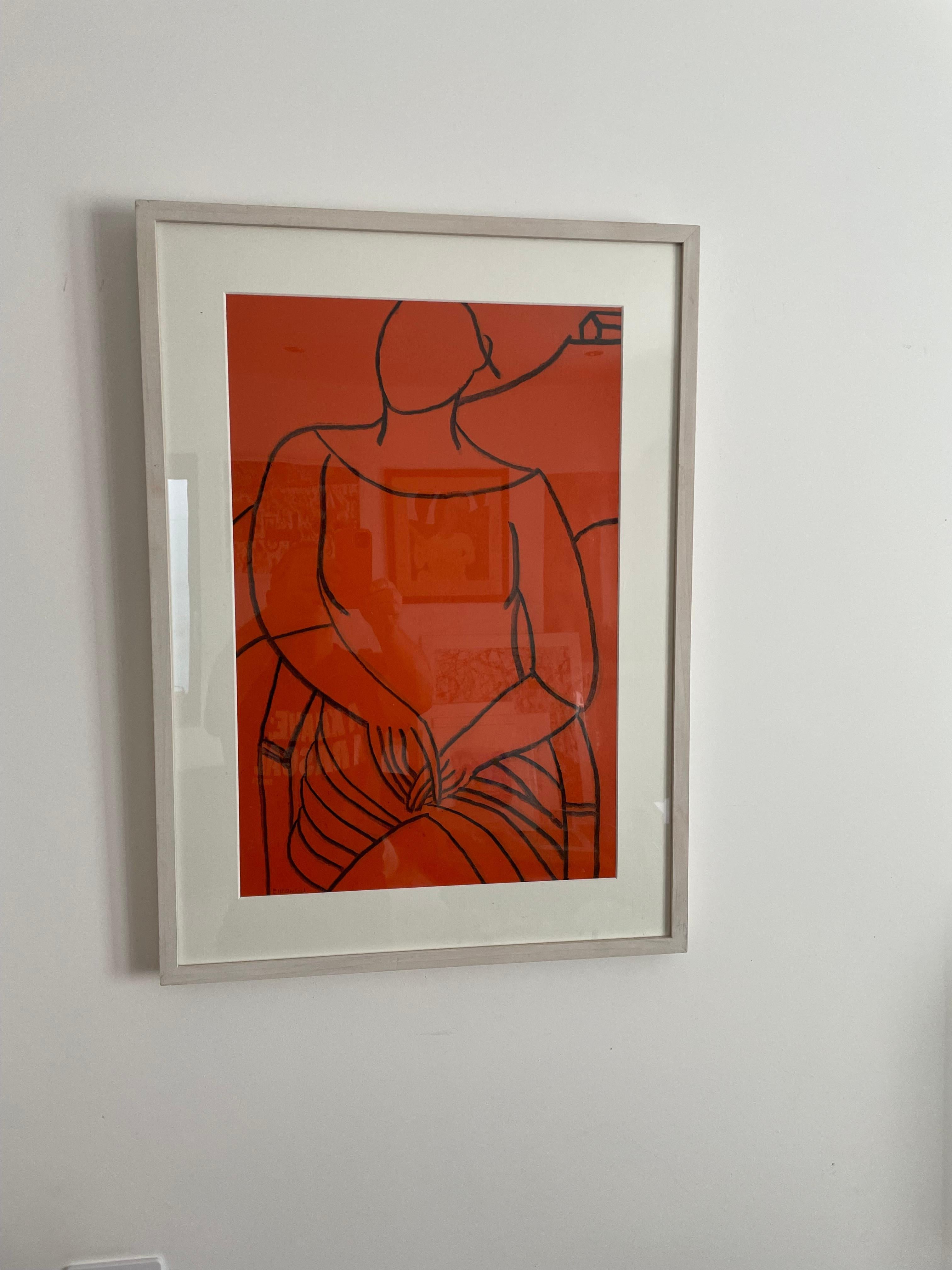 Figure mono orange : Peinture figurative contemporaine en techniques mixtes de John Emanuel en vente 1