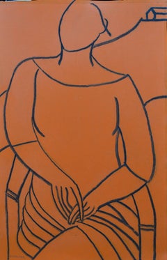 Orangefarbene Mono-Figur: Contemporary Mixed Media Figurative Painting von John Emanuel