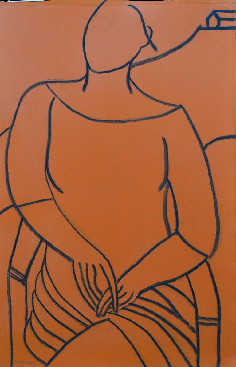Monocouleur orange provenant du studio de cet artiste britannique très collectionné.

Image 21" x 15"

Originaire de Bury, dans le nord de l'Angleterre, John Emanuel travaille à Porthmeor, en Cornouailles. Il n'a pas reçu de formation artistique