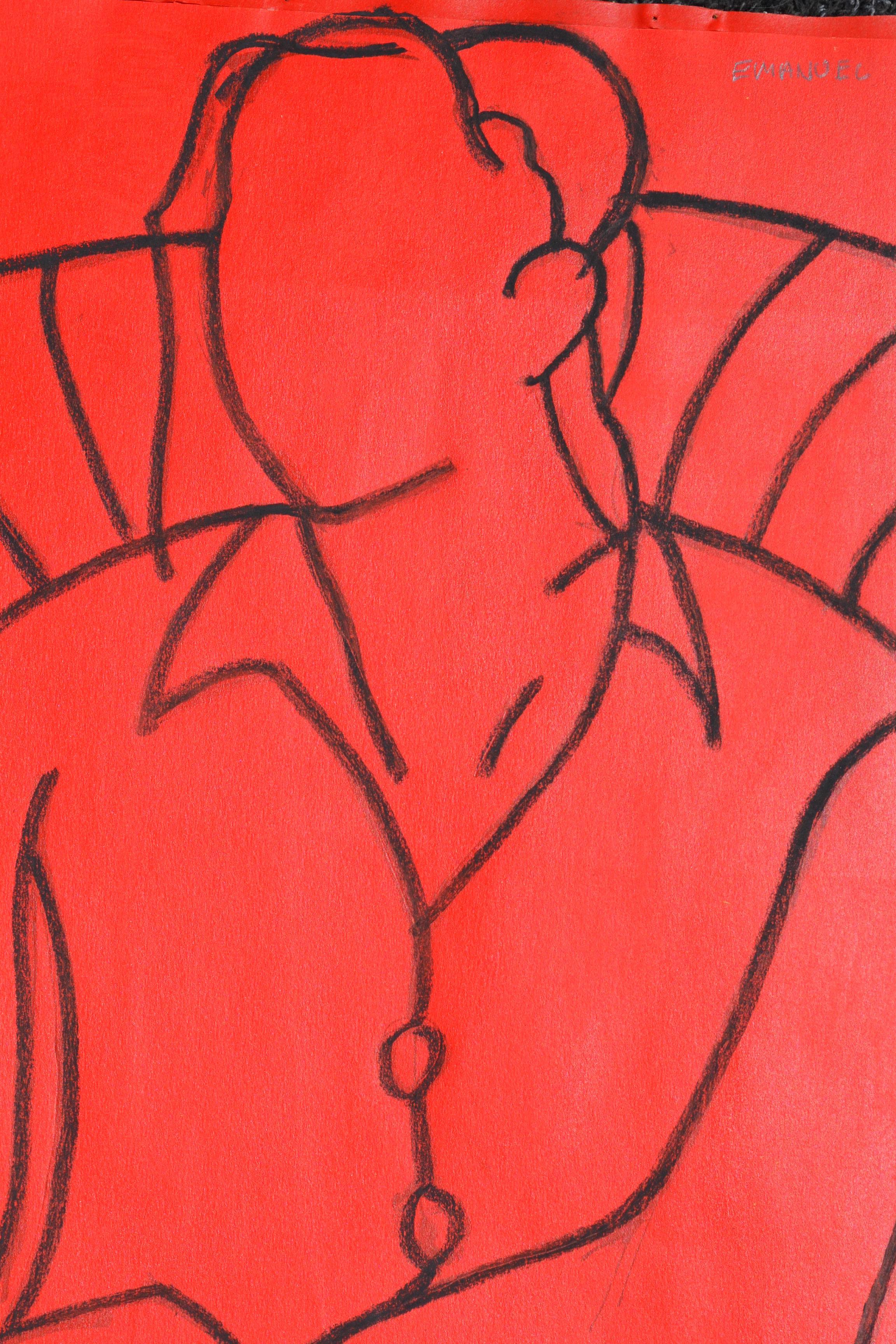 Rote Mono-Figur: Zeitgenössisches figuratives Gemälde in Mischtechnik von John Emanuel