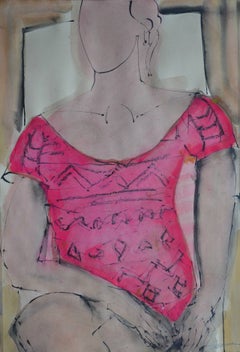 Sarah-Jane, Pink: Contemporary Mixed Media Figurative Painting by John Emanuel