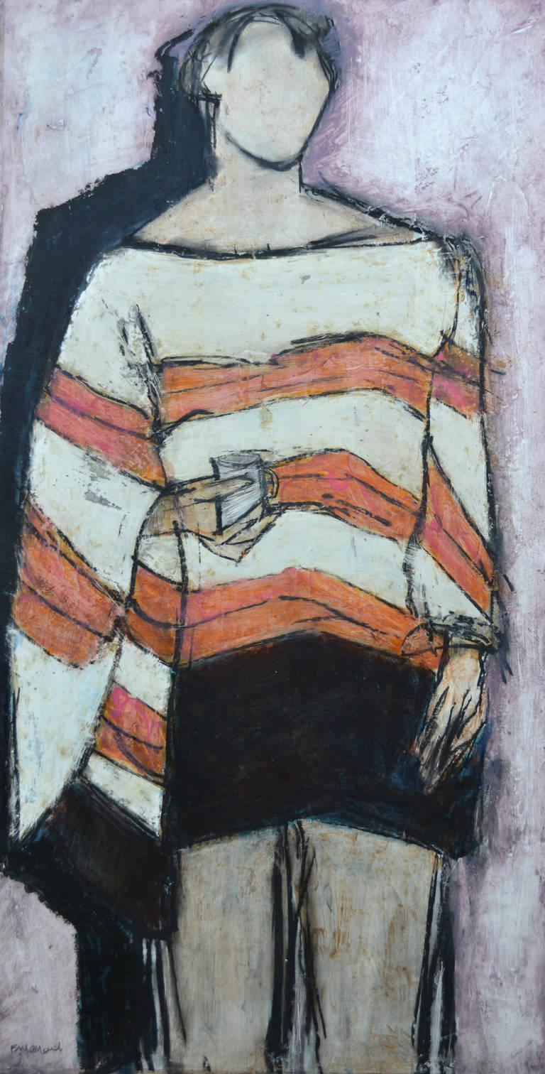 John Emanuel Portrait Painting - Stripy Top: Contemporary Mixed Media Figurative Painting 
