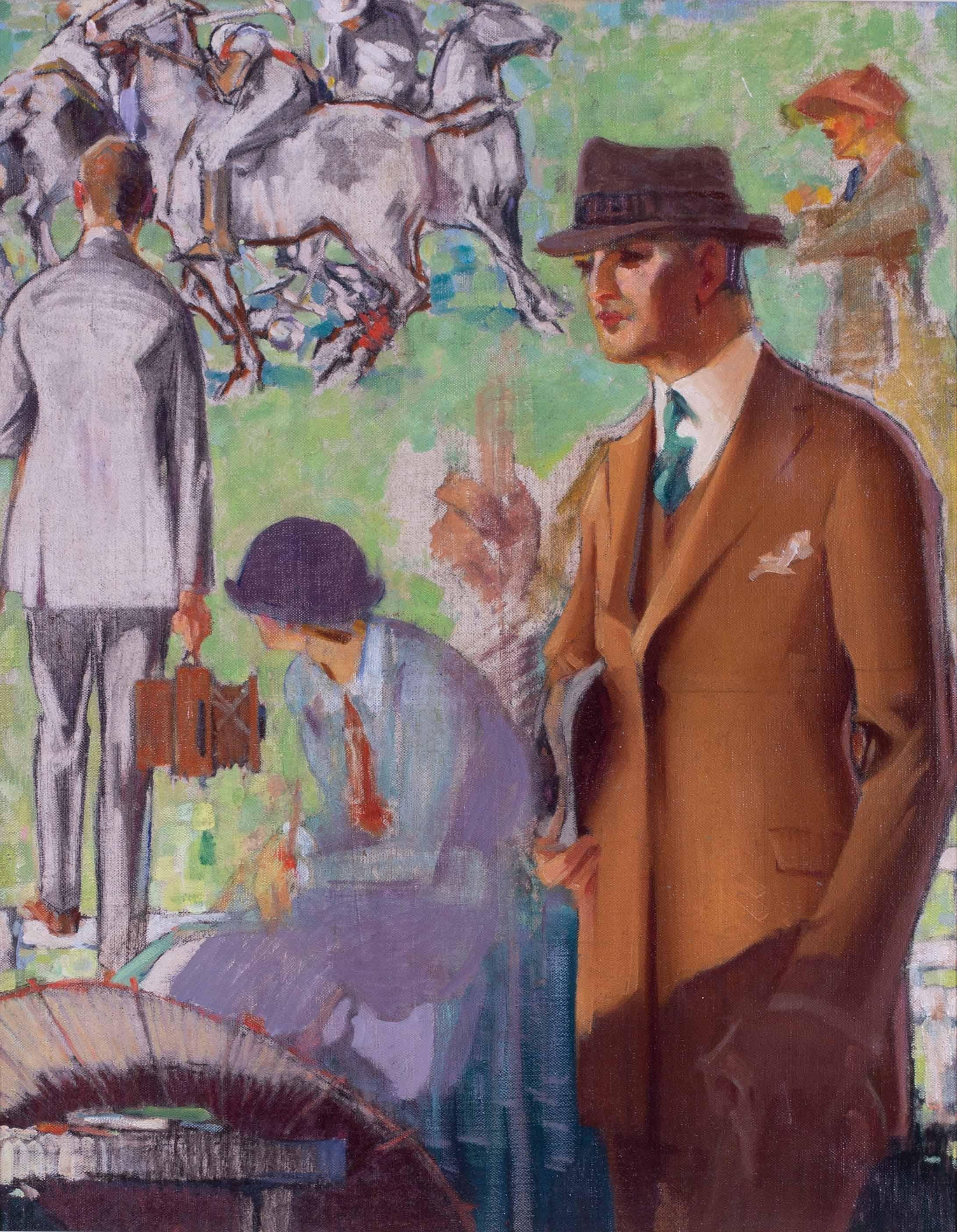 'Una giornata al polo', dipinto a olio del 1930 dell'artista americano John E Sheridan - Painting di John Emmet Sheridan